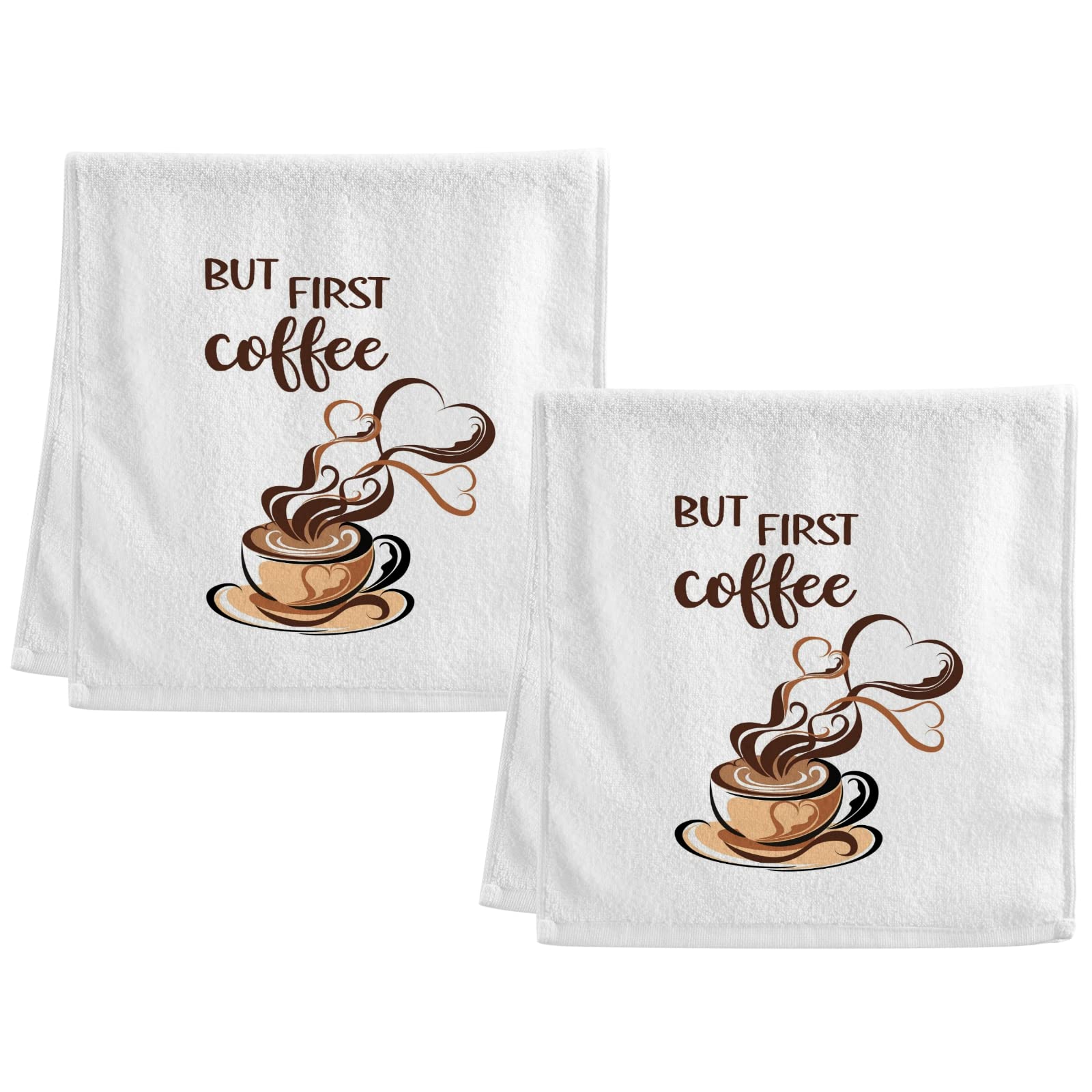 Naanle Cartoon Coffee Hand Towels Set of 2 Bath Towels Super Absorbent Soft 100% Combed Ring Spun Cotton Bathroom Towel Kitchen Dishwashing Towels Hotel Spa Towels 16 x 30 inches