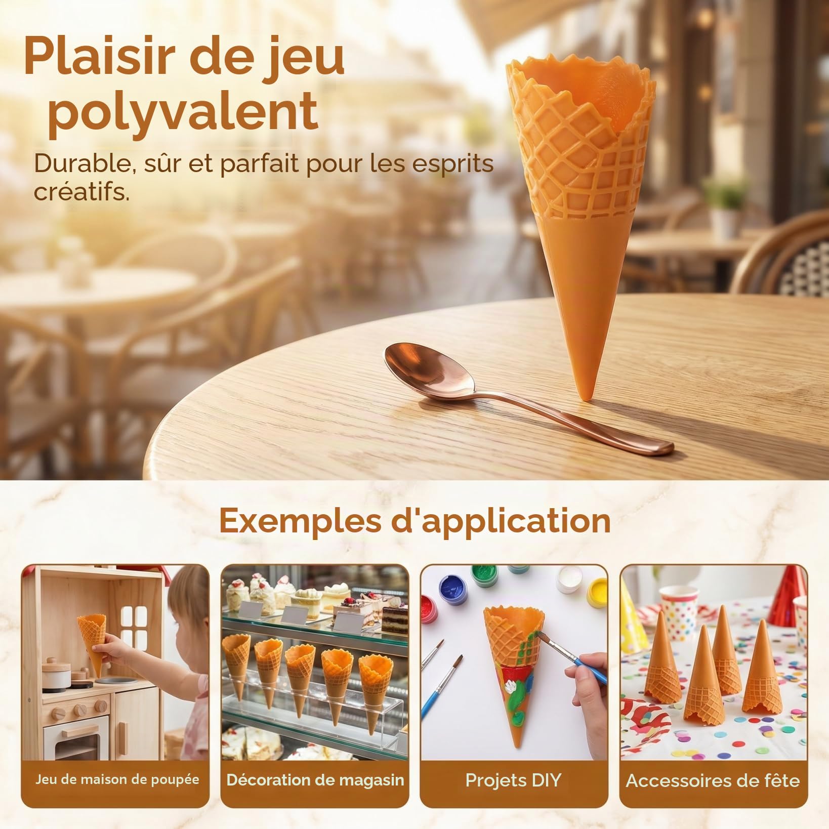 Toyvian Lot de 12 cornets de glace artificiels croustillants - En plastique - Pour maison de poupée - Mini matériau PVC