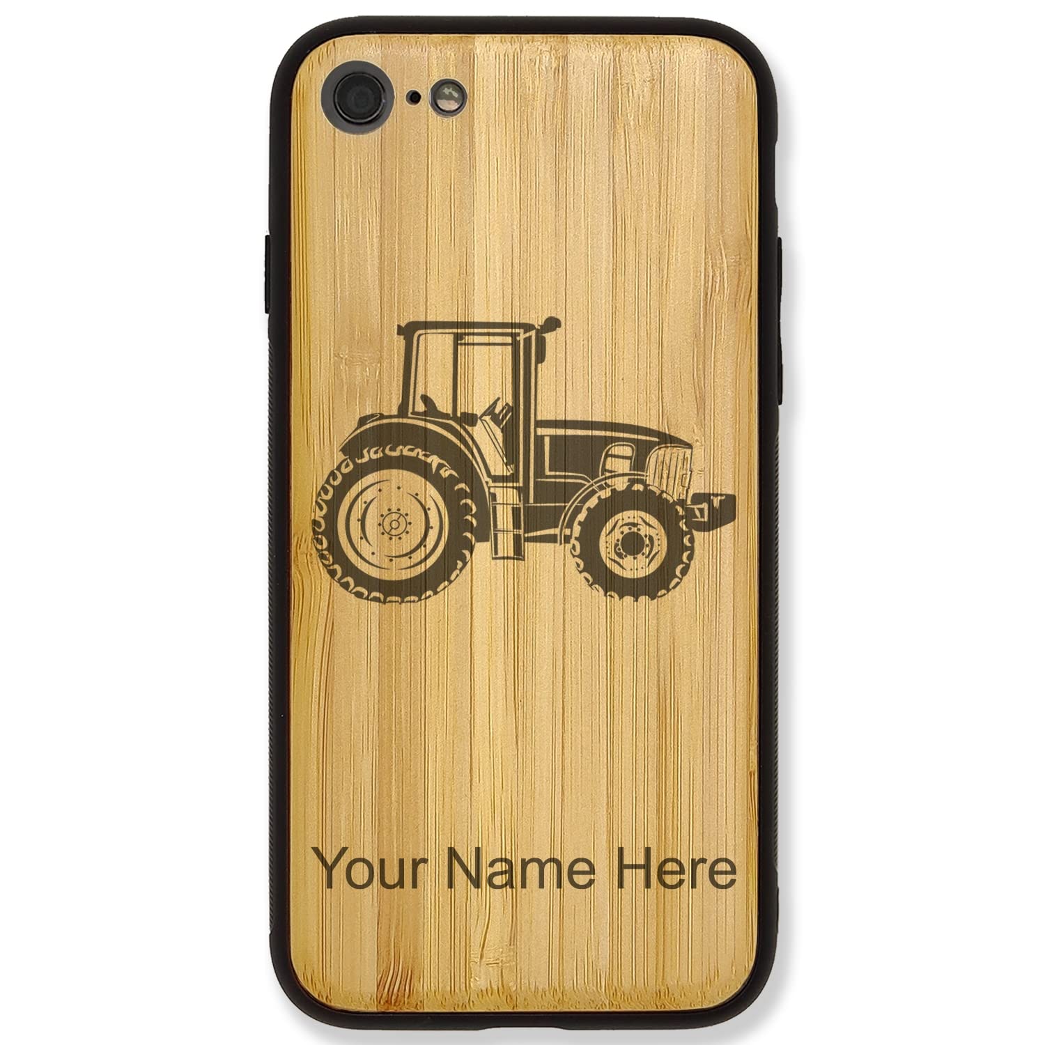 Case Compatible with iPhone 7 and iPhone 8, Farm Tractor, Personalized Engraving Included (Bamboo)