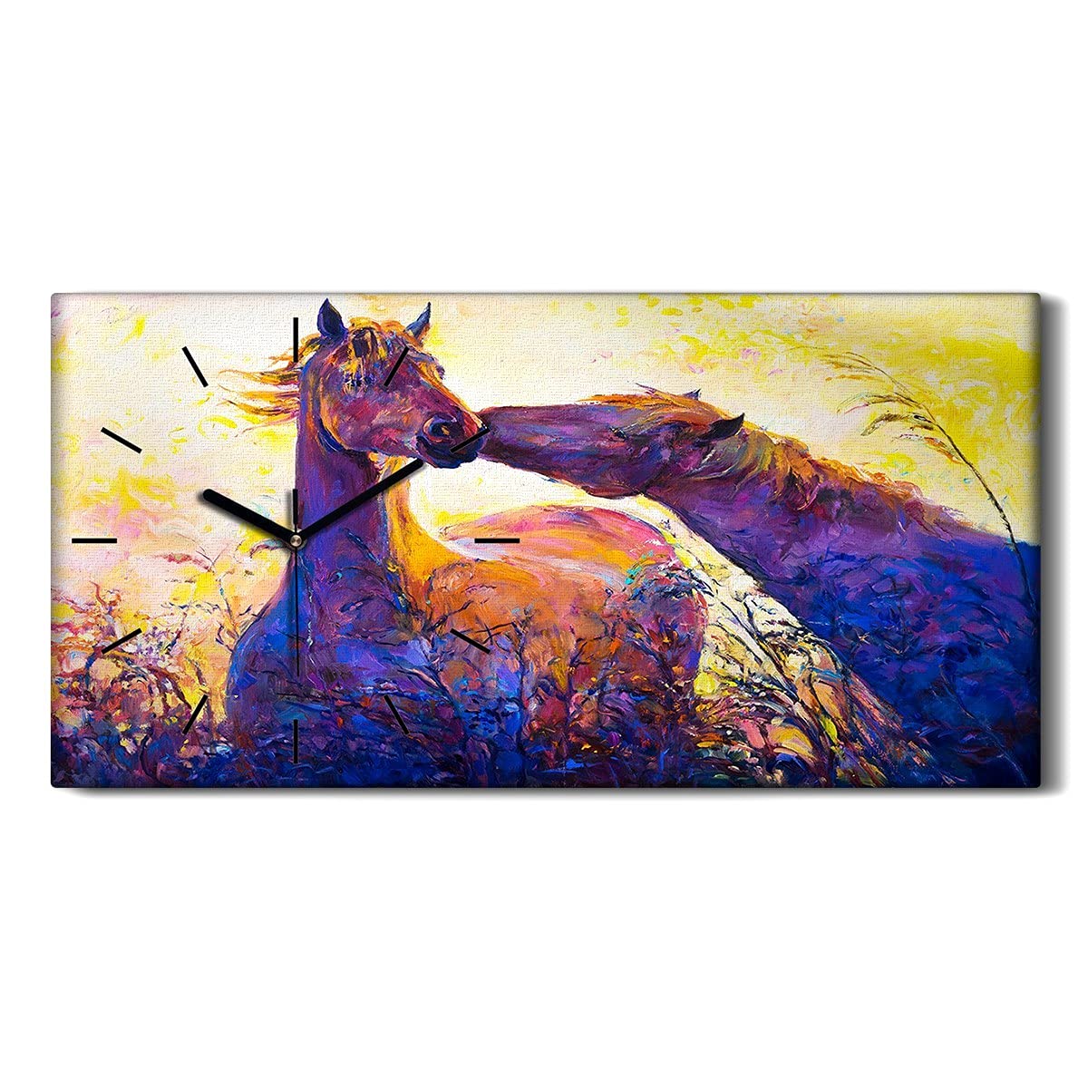 Horloge sur Toile Cheval Coloré 60x30cm - Décoration Murale Salon et Chambre