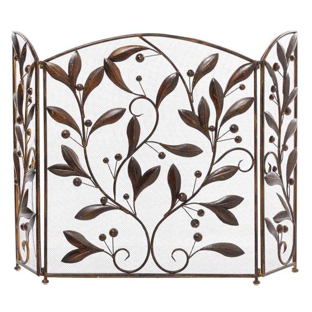 Schermo di protezione antincendio Paese americano Vintage Leaf Pattern Camino Schermo Divisorio Casa Rete Metallica Ignifugo Tre Pieghe Schermo Fuoco Spark Guard Arcuato