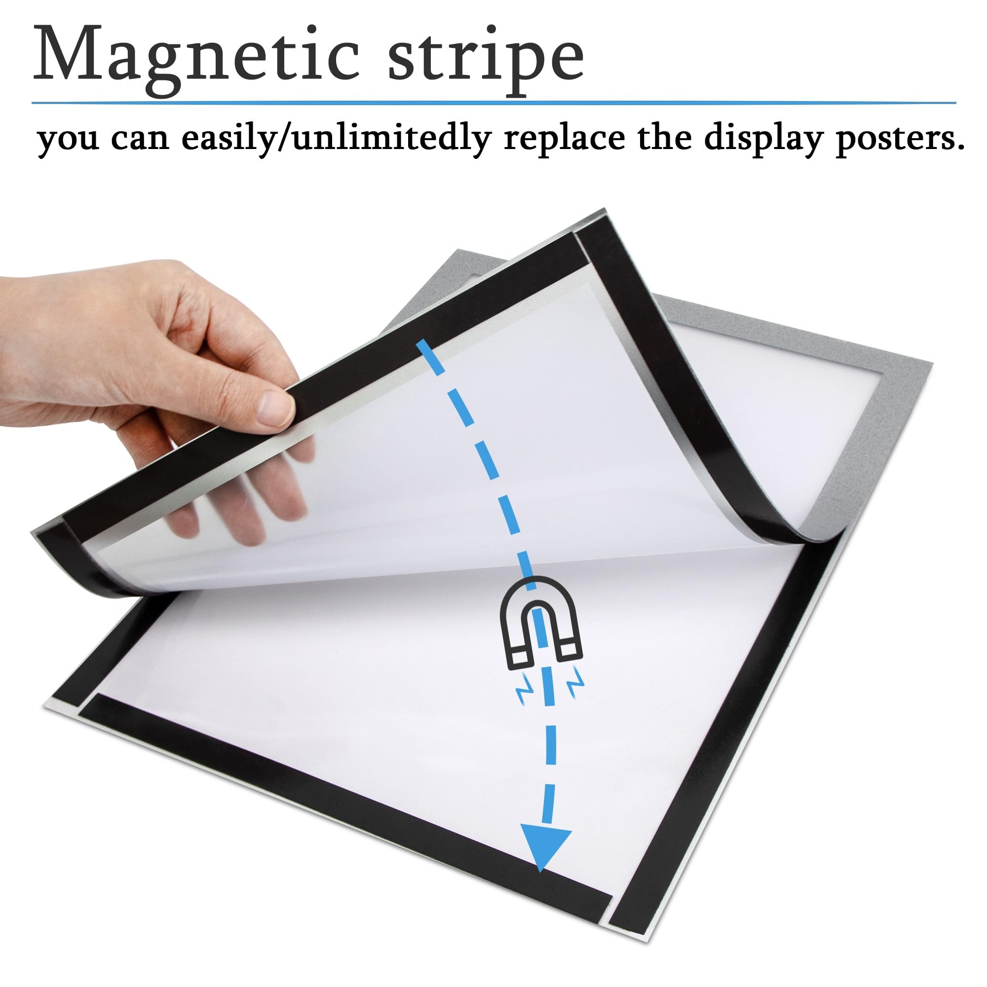 6 Pièces Cadre d'Affichage Magnétique A4, Autocollant, Adhésif pour Signe Enseignes Pochette d'Information avec Fermeture Magnétique (Argent)