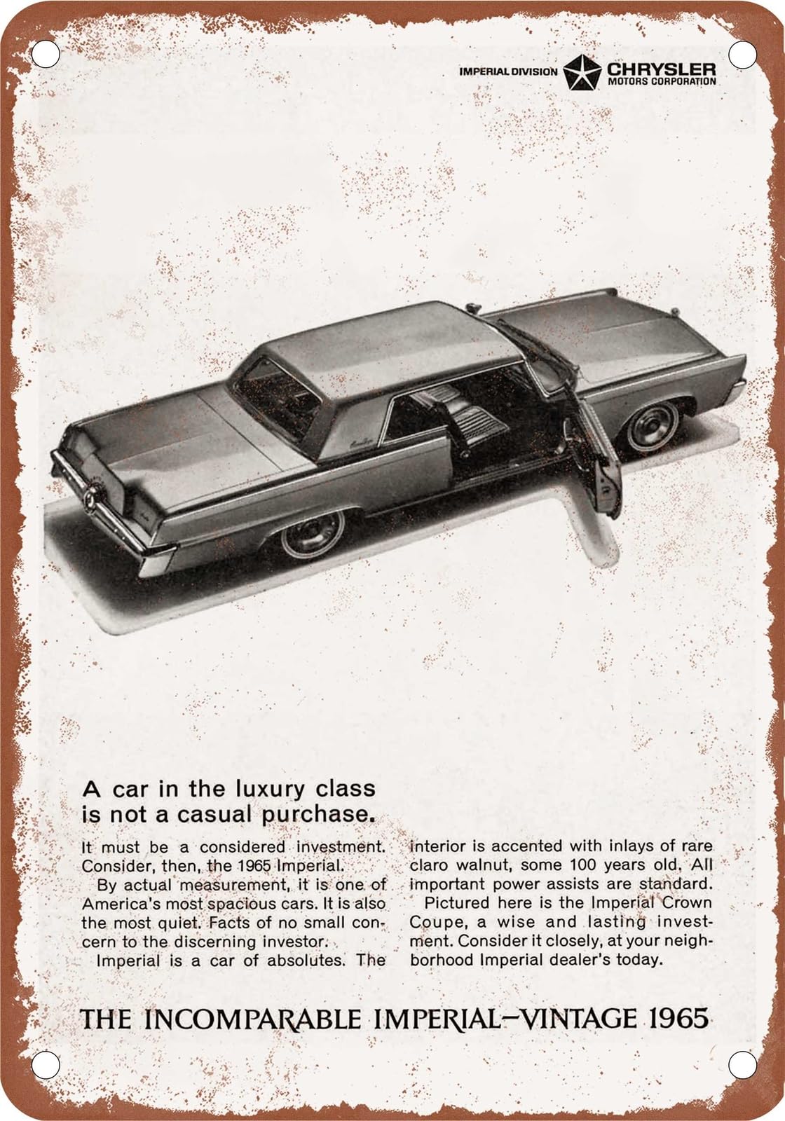 METAL SIGN - 1965 Imperial Vintage Ad 08 - Old Retro Rusty Look home decor