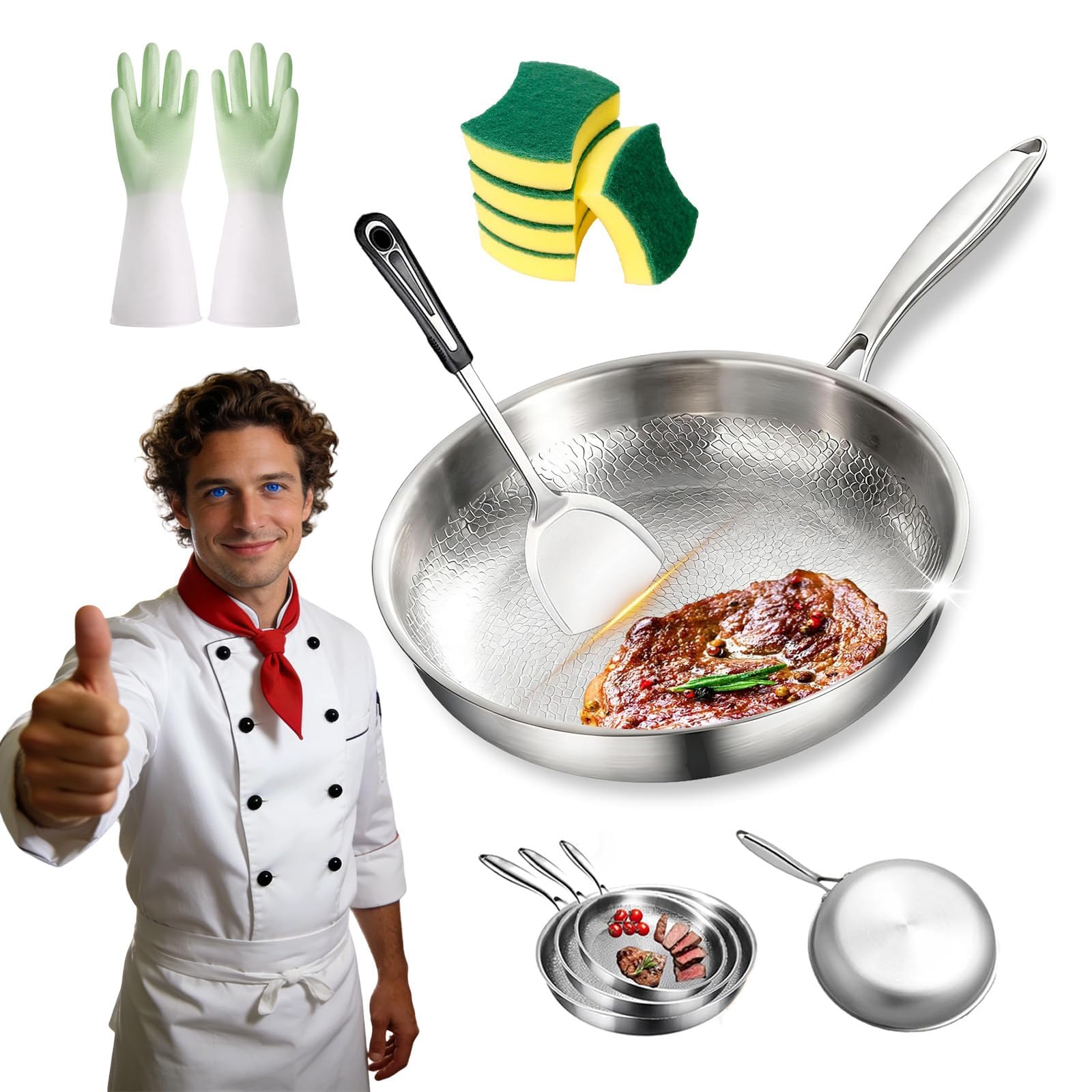 Poêle en Titane – Poele Titane Induction Martelé, Poêle à Frire en Titane Pur Non Revêtue de Haut de Gamme avec Couvercle, Poêle de Cuisine Épaisse, Multifonctionnelle, Anti-Rayures