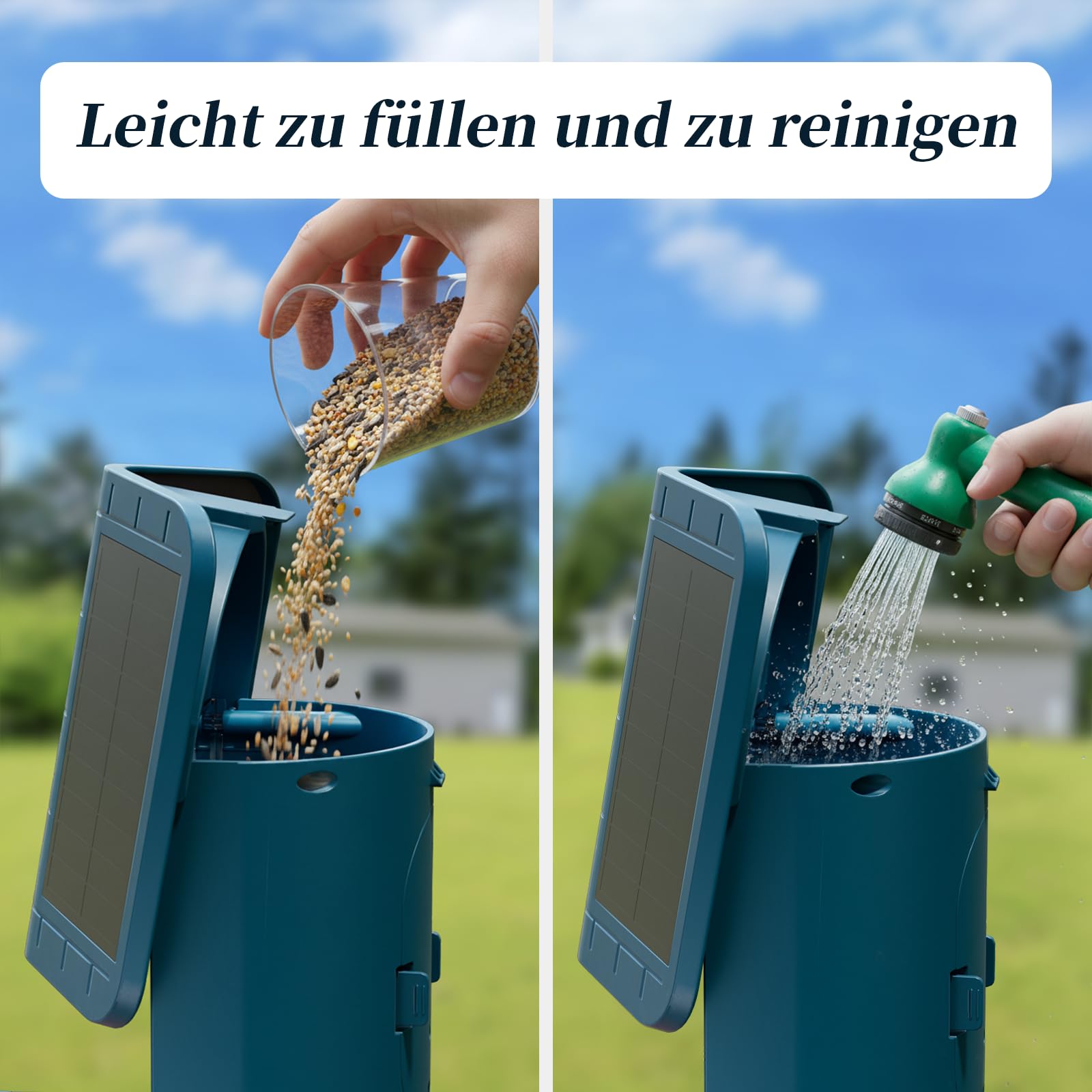 Kompaktes Vogelfutterhaus mit Kamera, Solar, 2K Livebild, 2,4/5 GHz WLAN | Kompaktes Design mit Solarbetrieb, Sofortmeldungen und Eichhörnchenschutz für Balkon, Terrasse und kleine Gärten.