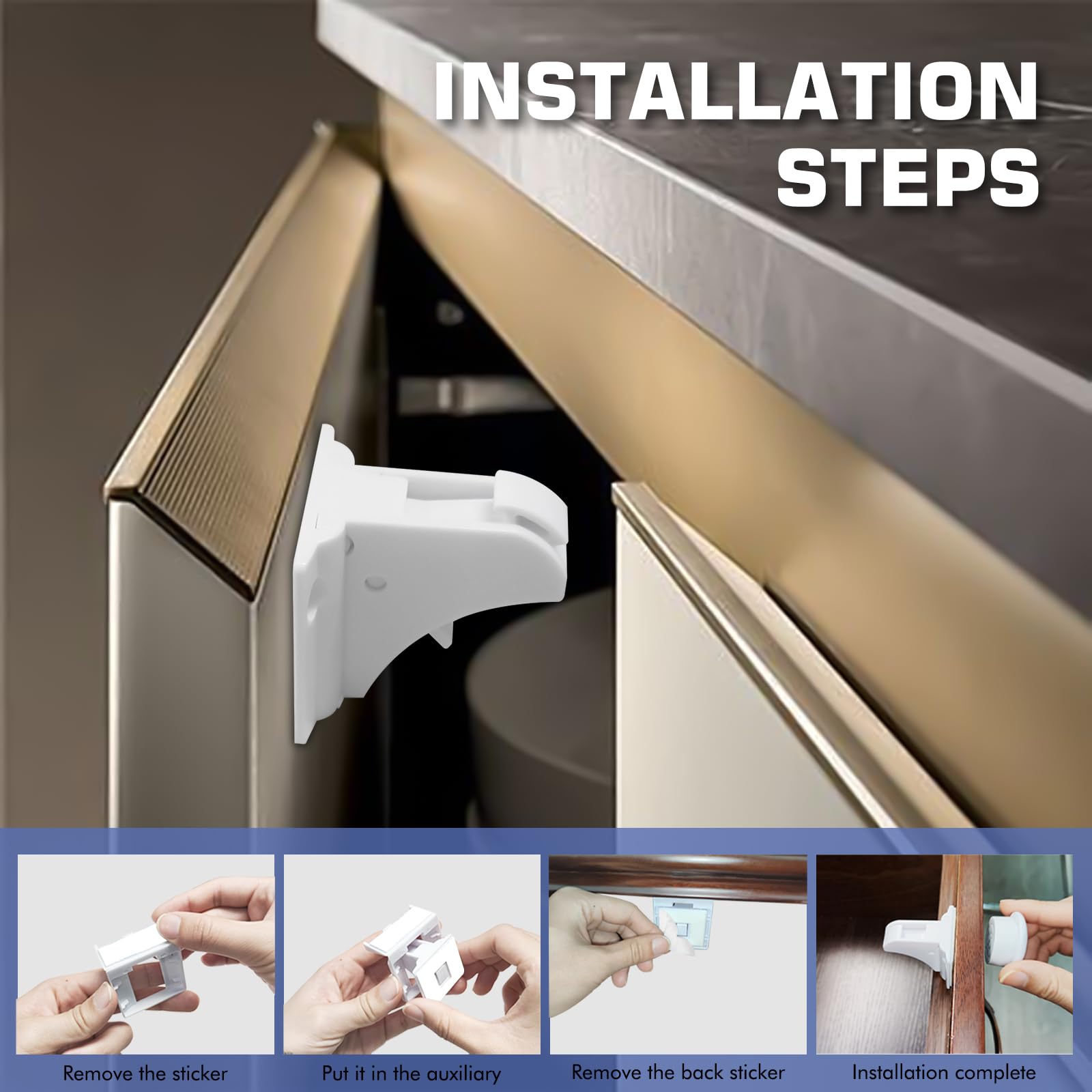 Magnetic Child Safety Cupboard Locks for Children Baby Proofing Kitchen Cabinets & Drawers Easy Install White - Image 3