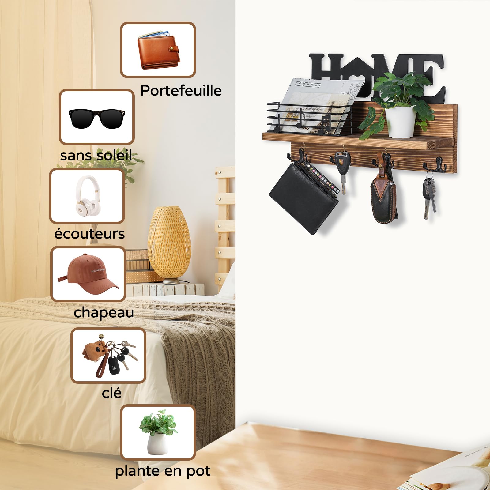 Accroche Clé Mural Porte Clé Mural Kazai Fyndig - Design Minimaliste Avec Plateau Bois Décoration Entrée Moderne