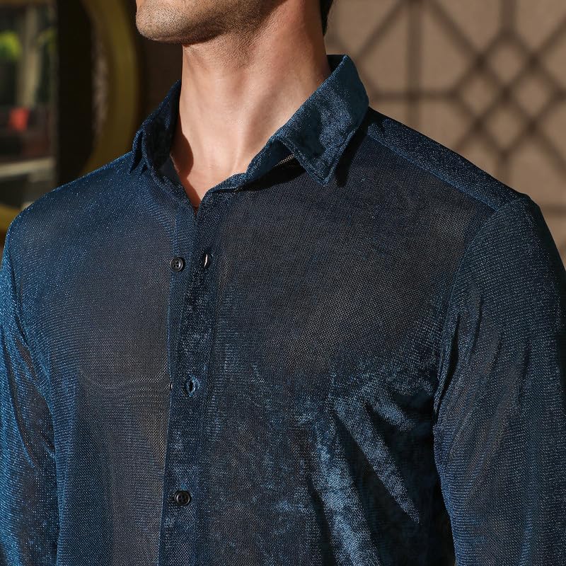 Image of CAHOOT Men's Olive Shirt Casual Wear | Shawl Collar | Long Sleeve | Button Closure | Shirt Crafted with Comfort Fit for Everyday Wear