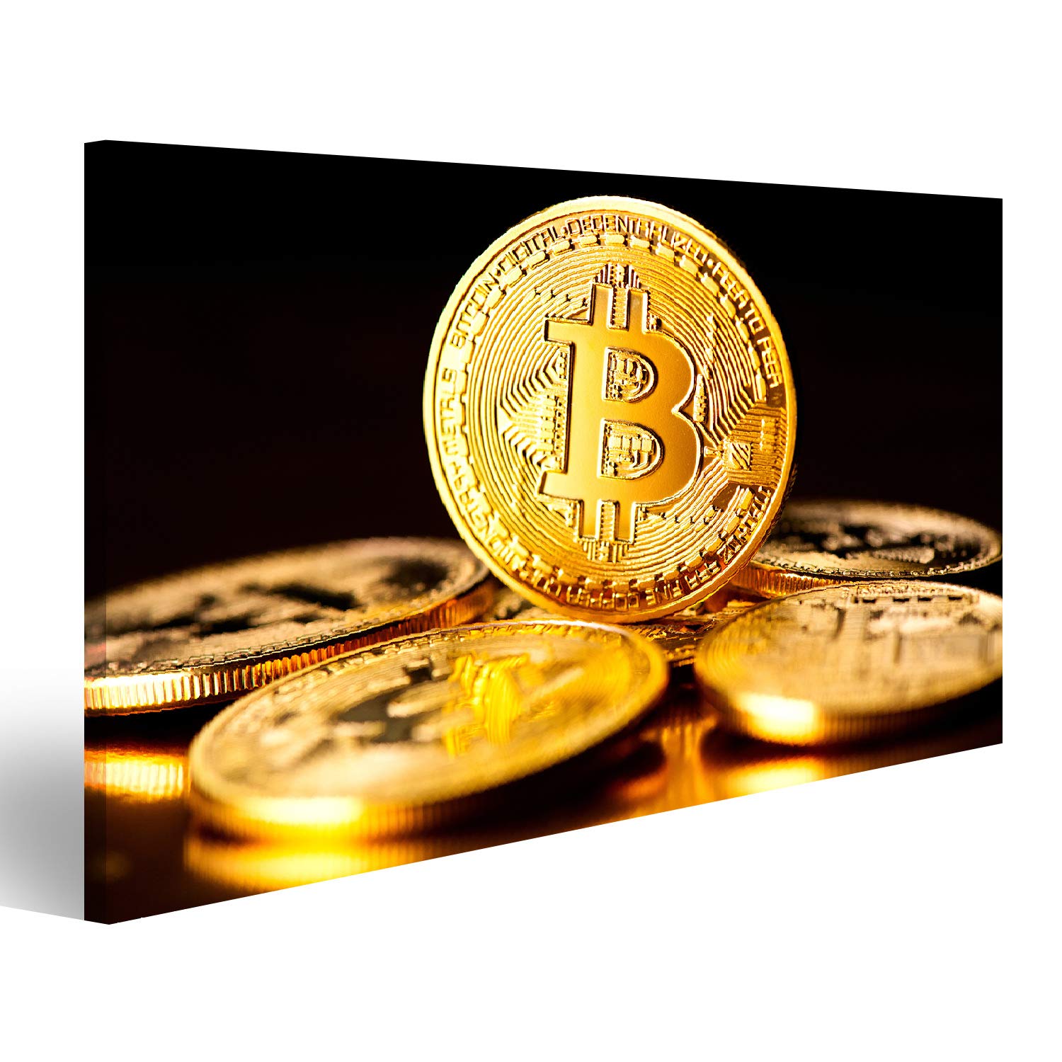 Amazon.de: islandburner Bild Bilder auf Leinwand Bitcoin Krypto-Währung  BTC-Münzen auf schwarzem Hintergrund Blockchain-Technologie Bitcoin  Mining-Konzept Wandbild Poster Leinwandbild RZV