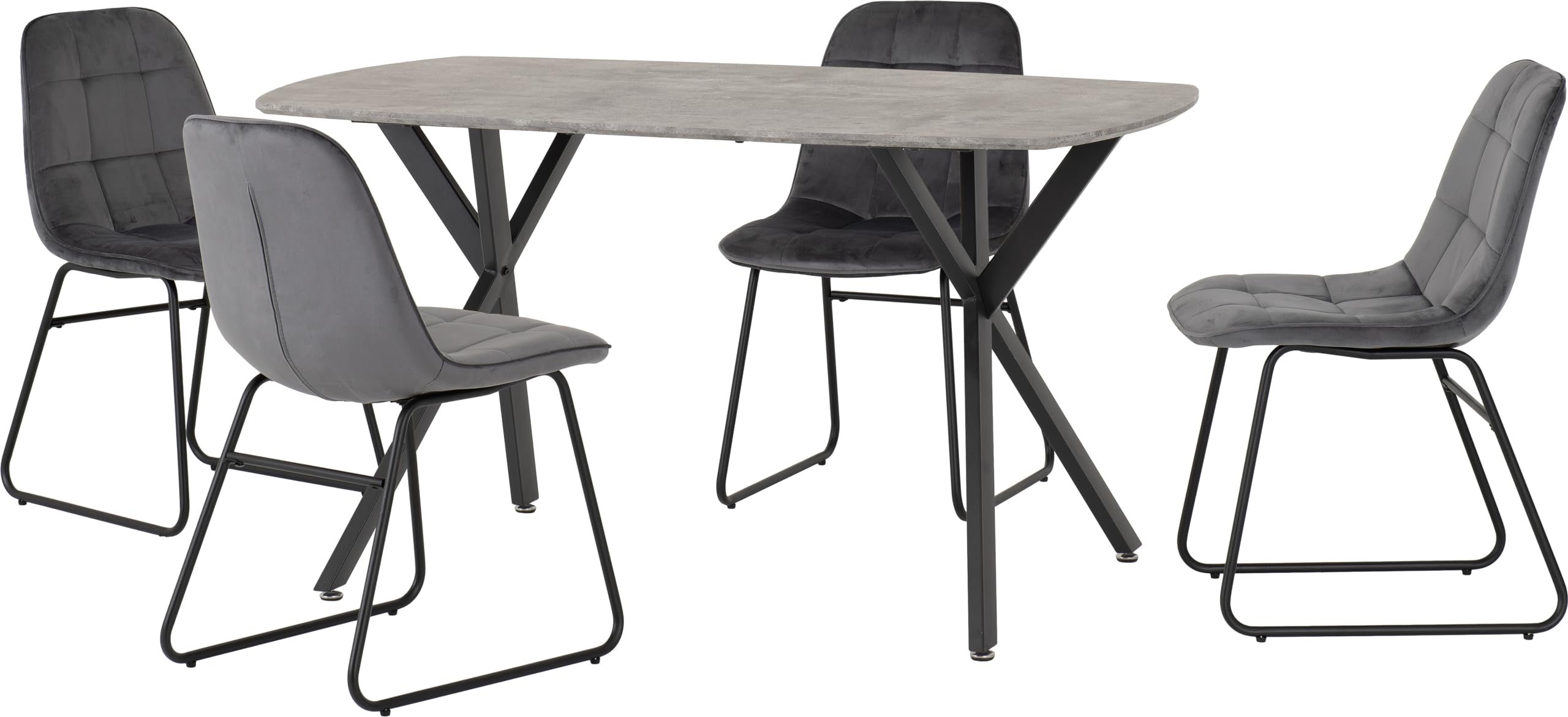 Seconique Athens 4 Seater Dining Set Concrete Effect Tabletop Grey Velvet Chairs