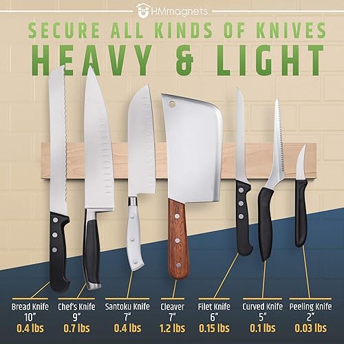 Miniatura 3 de Portacuchillos magnético de madera de arce de 16 pulgadas de alta calidad, tira magnética profesional para cuchillos, barra de cuchillos que ahorra