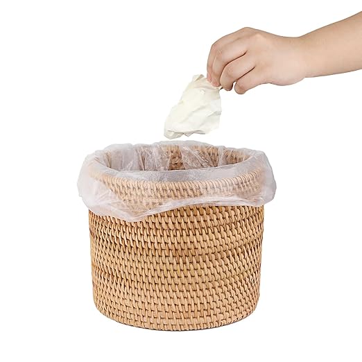 Sumnacon Mini Wicker Trash Can Cute Round Waste Basket for Bedroom Desktop Natural Rattan Trash Can for Bathroom,Office,Kitchen Versatile Woven Trash Cans for Paper Waste,Plant,Flower