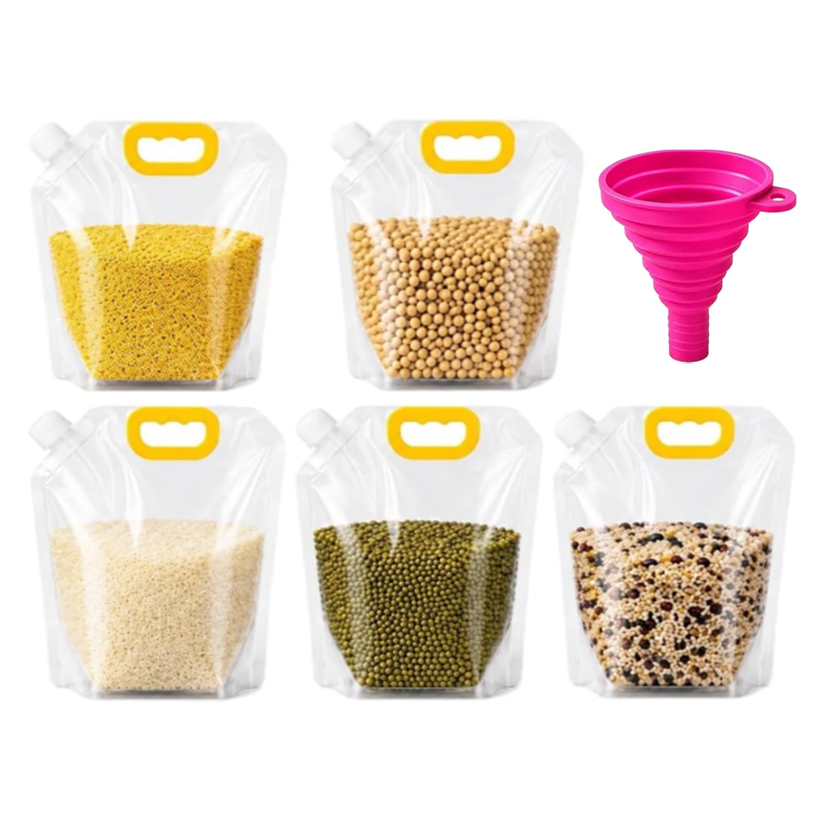 Airtight Grain Storage Bags with Handle, 5PCS Cereal Moisture Proof Sealed Bag, Stand-Up Moisture-Proof Cereal Bag, For Rice, Grain, Flour Food Storage Bags，2.5L