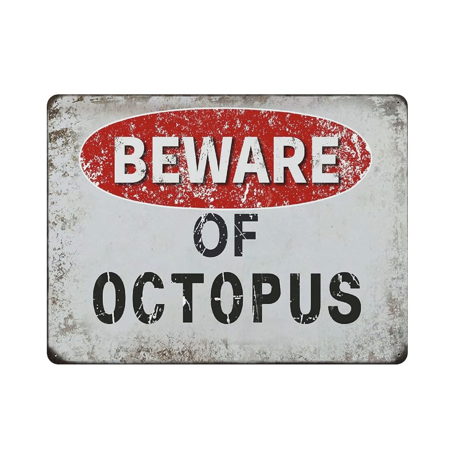 Metal Tin Sign Beware of Octopus Vintage Tin Poster Metal Sign Wall Decoration Country Kitchen Home Garage Decor 12"x16"