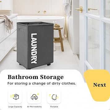 Foldable Laundry Baskets with Wheels 65 L Large Oxford Fabric Foldable Laundry Basket Rectangular Waterproof Laundry Container Foldable Laundry Box with Wheel Practical Laundry Hamper (Dark Grey)