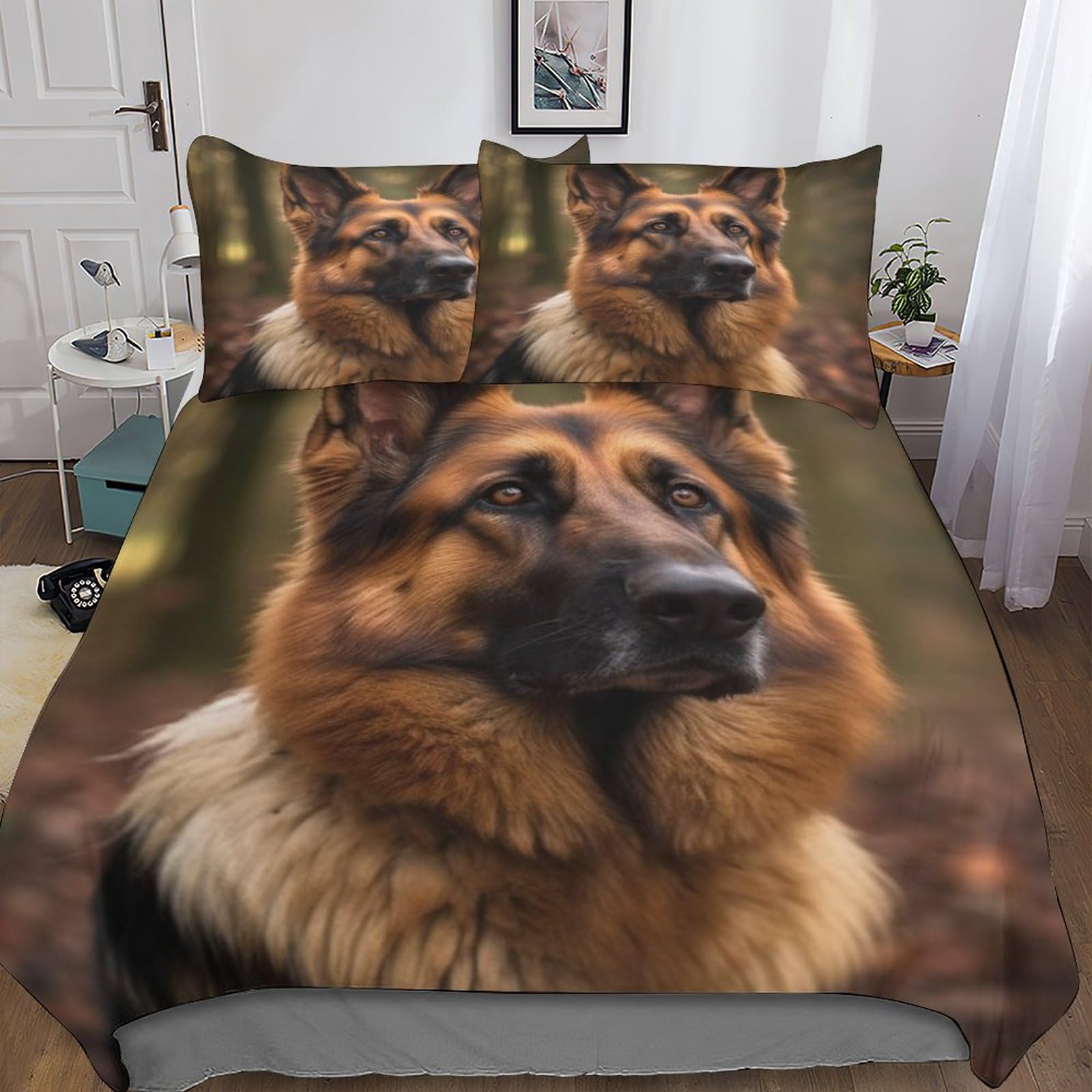 Mefese Boys German Shepherd 3D Bedding Sets Kids Girls 3 Piece Duvet Cover Decorative Soft Microfiber Teen Dog Print Comforter Cover Luxury Easy Care Quilt Cover With Zipper Closure King（220X240cm）