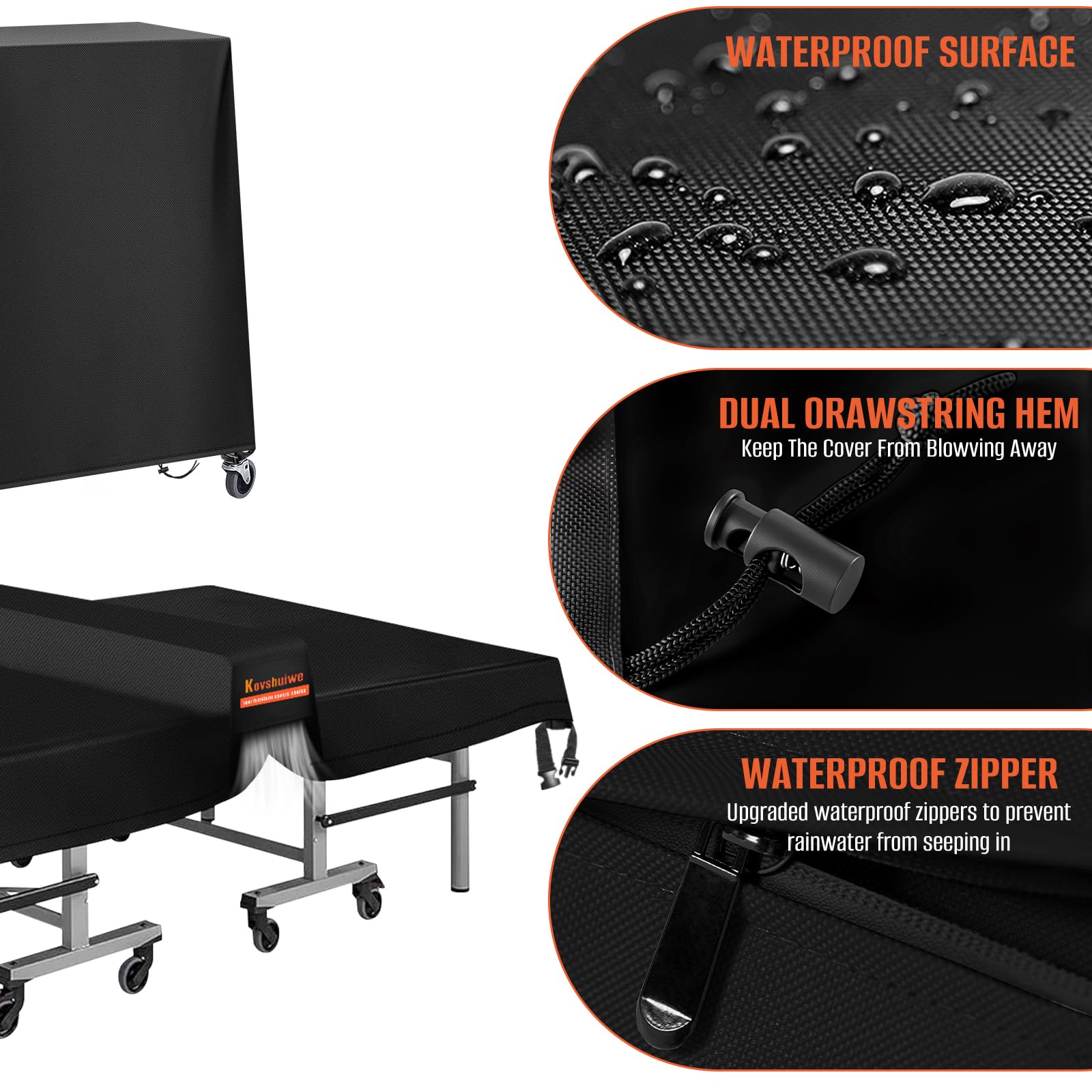 Kovshuiwe Funda para Mesa De Ping-Pong, Plegable, con Cremallera Impermeable, De Tela Oxford 420D, A Los Rayos UV Y Al Polvo, para Uso En Interiores Y Exteriores - 173 X 77 Pulgadas / 18 X 158 Cm