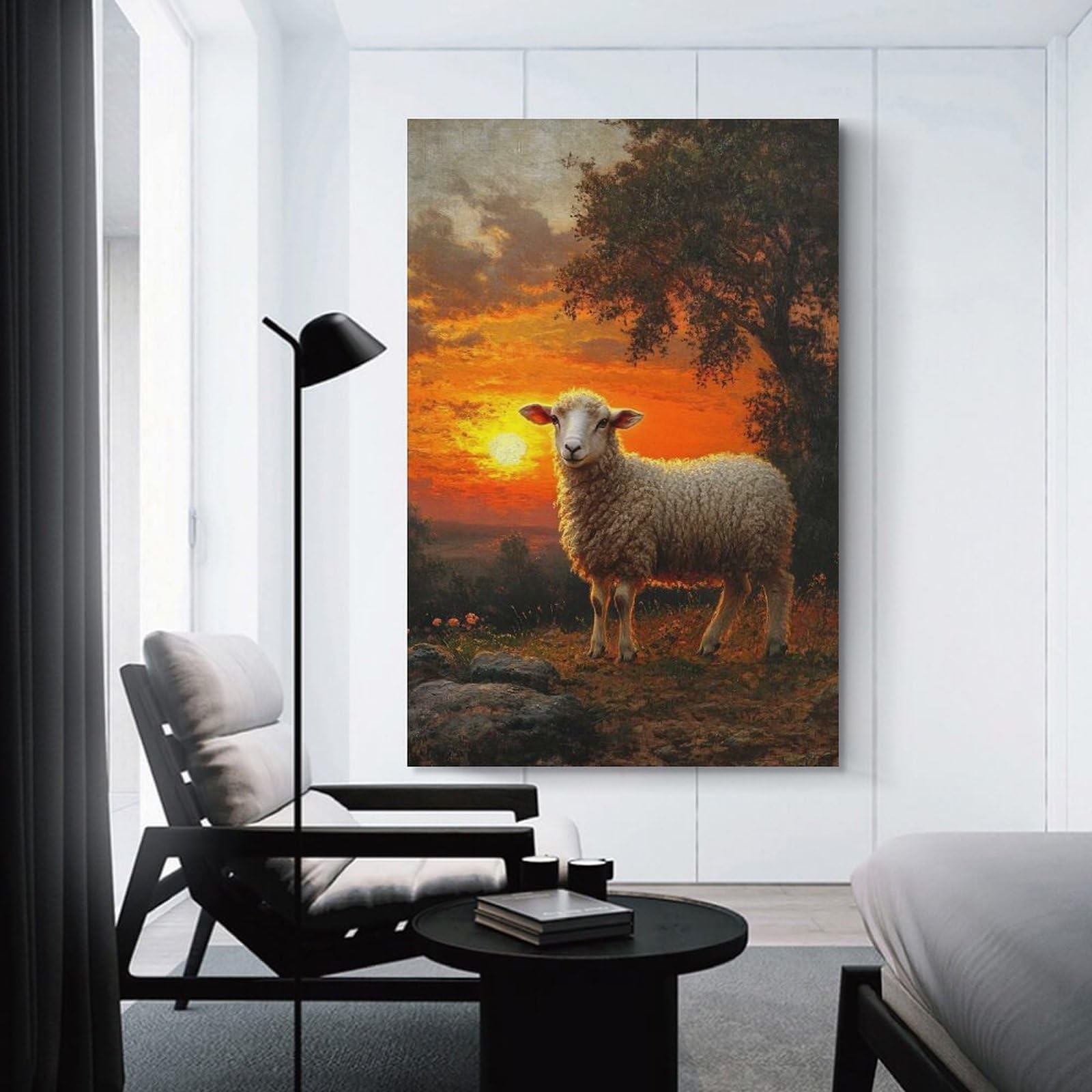 Junmoney Unframe-Style-10 Sheep At Sunset Room Decor Wall Art 20X30inch(50X75cm), For Entrance Walls, Hall Decor Or Foyers, A Neat Decor Update For Hallways