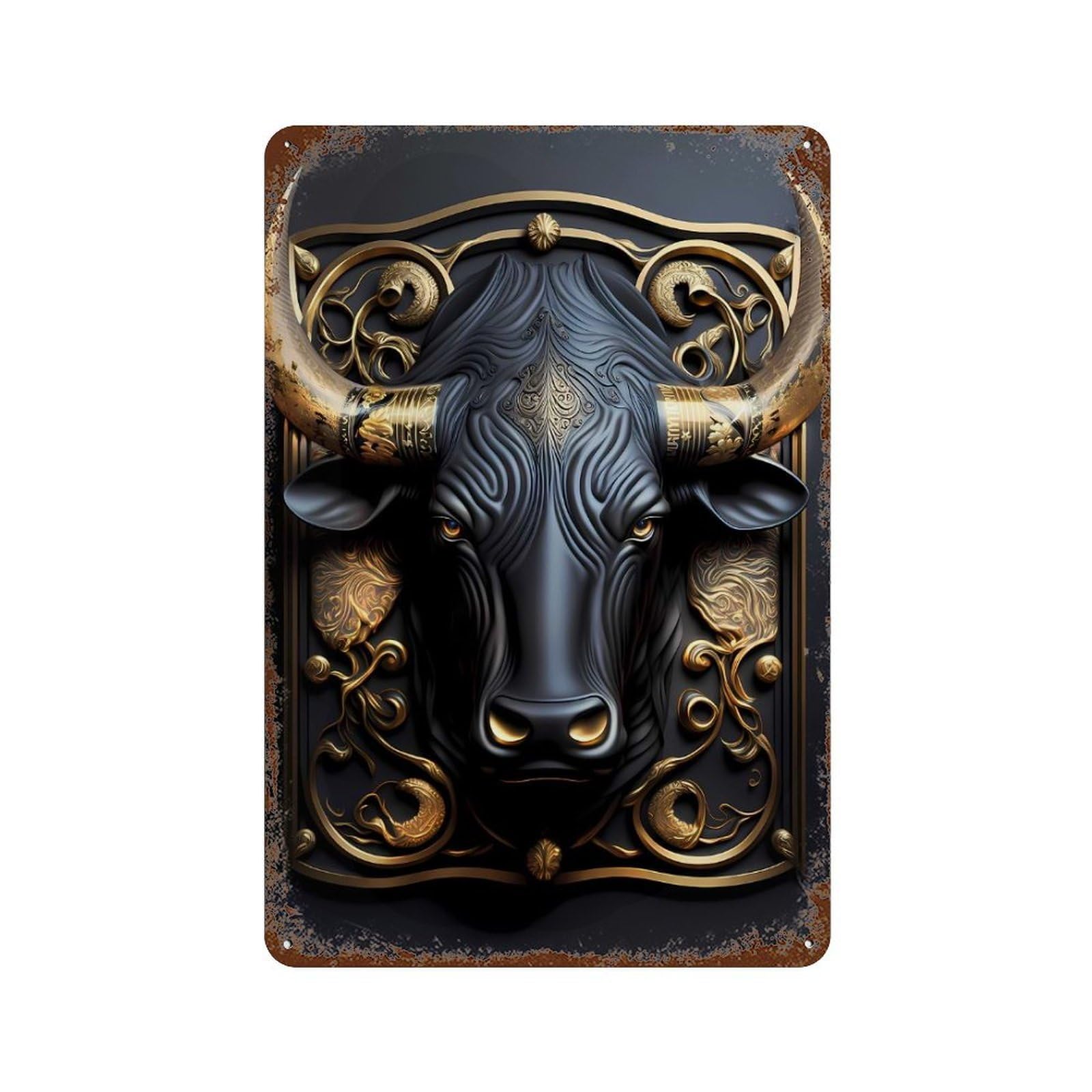 King Golden Bull Art Deco Rustic Tin Plaque 11.8"x7.9", for Pub, Kitchen And Man Cave Decor, Vintage Wall Decor
