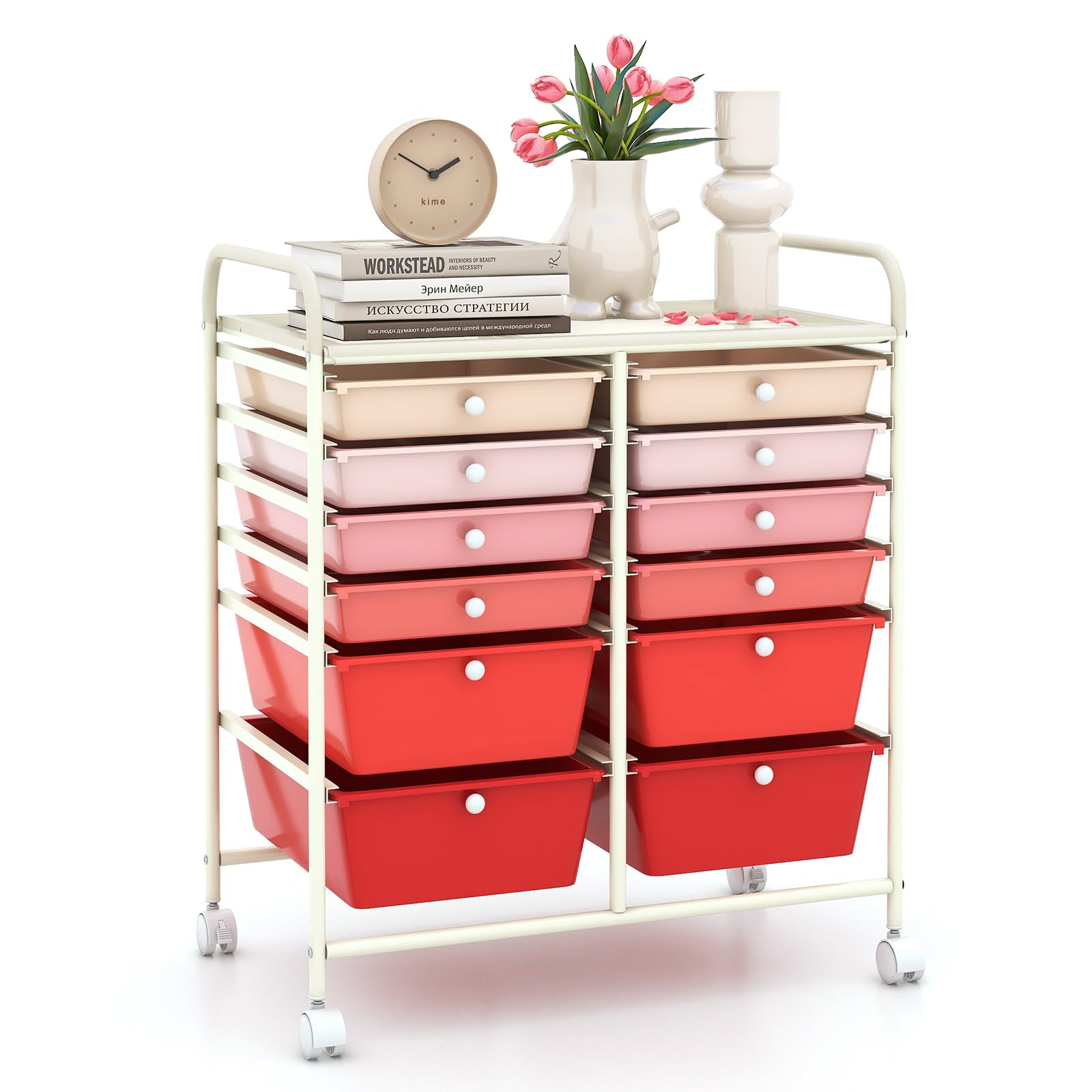 LDAILY 12 Drawer Rolling Storage Cart, Craft Cart Organizer on Wheels w/Metal Frame, Large Capacity &amp; Smooth Drawer, Rolling Cart w/Drawers for Classroom, Office