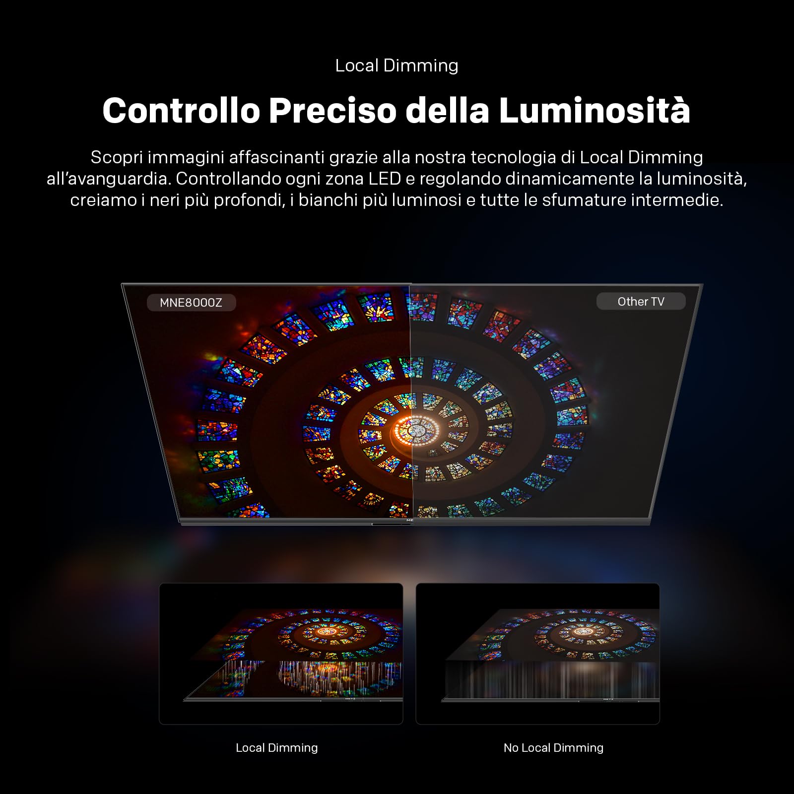 Metz TV QD-MiniLED 55 Pollici Smart TV MNE8000Z, 144hz, MEMC, Dolby Vision Atmos, HDR10, Freesync, VRR, ALLM, Googlecast,Tuner DVB-T/T2/C/S/S2/Analogico