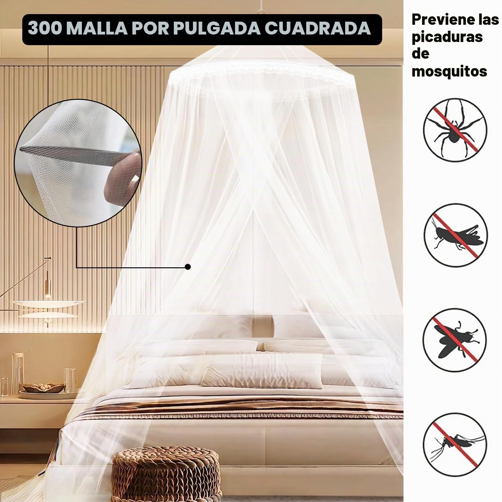 Mosquitero Grande Universal con Diseño de Cúpula Mosquitero 0.6 X 2.5 X 12m | Portátil Ultraligera Para Interiores y Exteriores Ideal para Camping Viajes y Uso Doméstico Blanco