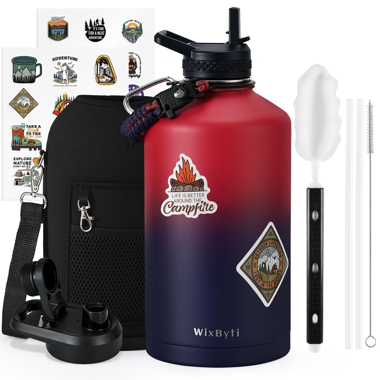 WixByti One Gallon Water Bottle Insulated, Triple Wall Vacuum Cold for 48 Hrs & Leak-proof & Non-BPA, 128oz Christmas Stainless Steel Gifts Water Jug