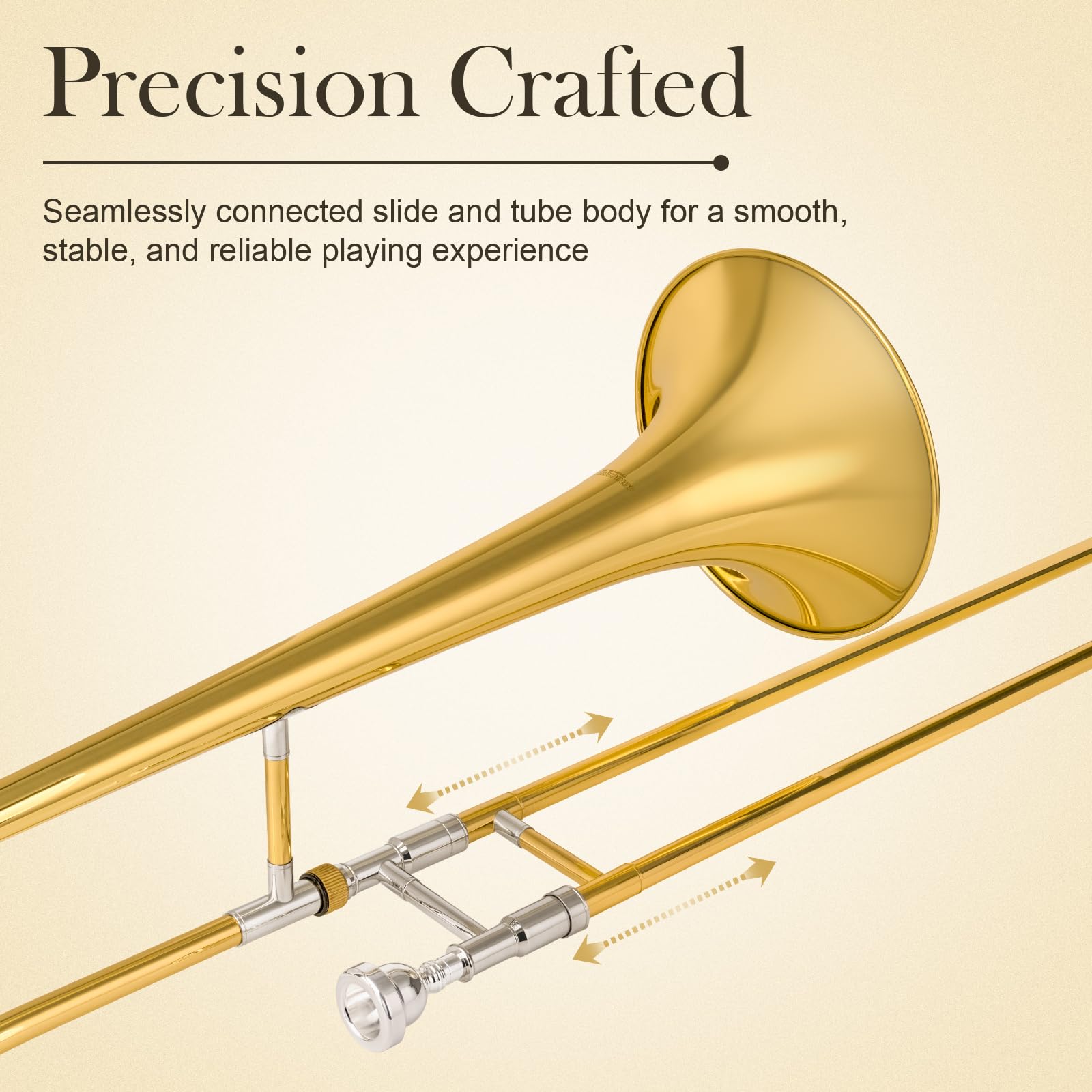 SONICAKE Trombone Alto Bb Laqué Or, Kit complet pour débutant avec Embouchure 7C, Mallette rigide, Gants et Accessoires QTB-01