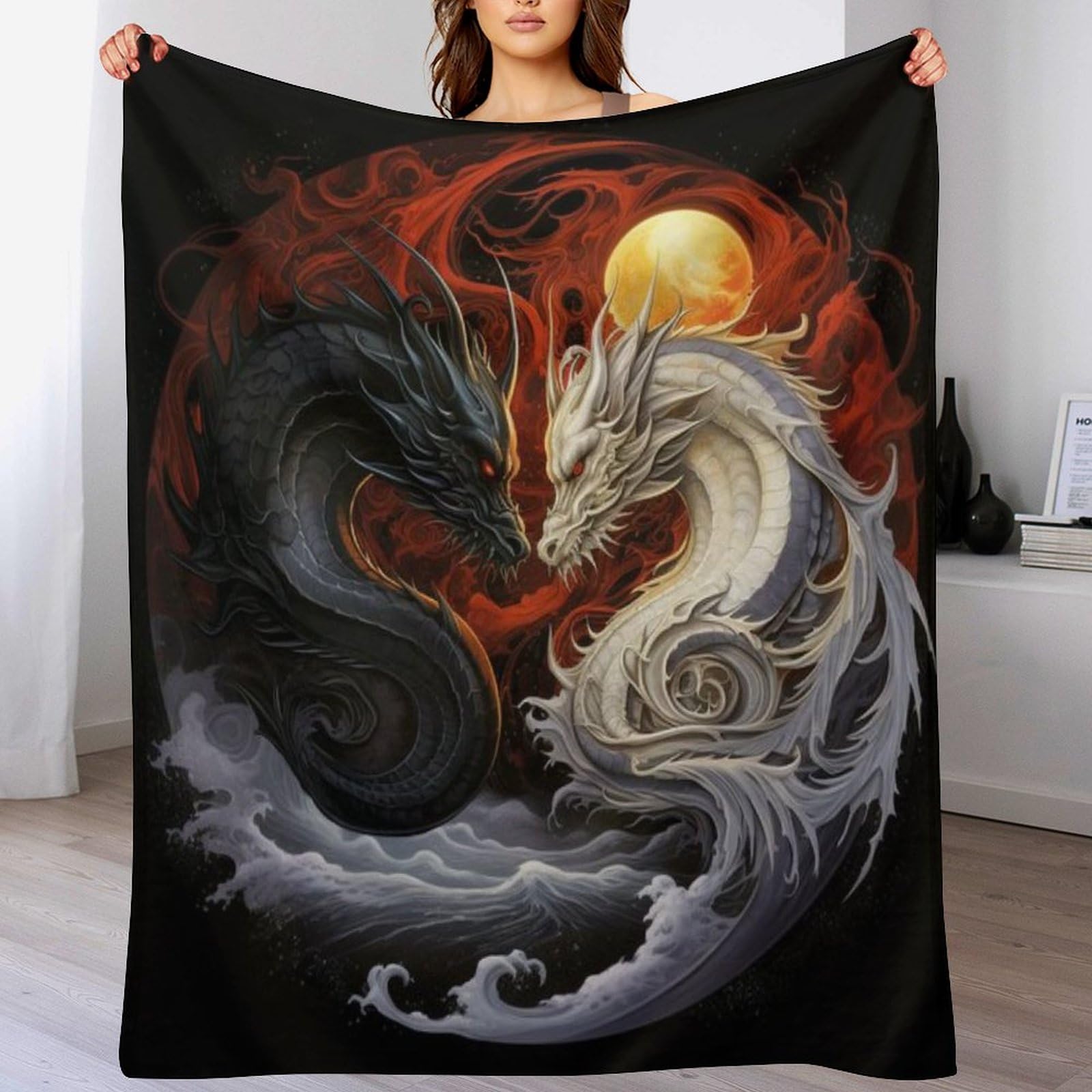 Ggjjtt Dragon-3 Dragon Throw Blankets Soft Warm Comfortable Throws For Couch Flannel Blanket Bed Throw For Bedroom Couch Travel Kids130×150Cm