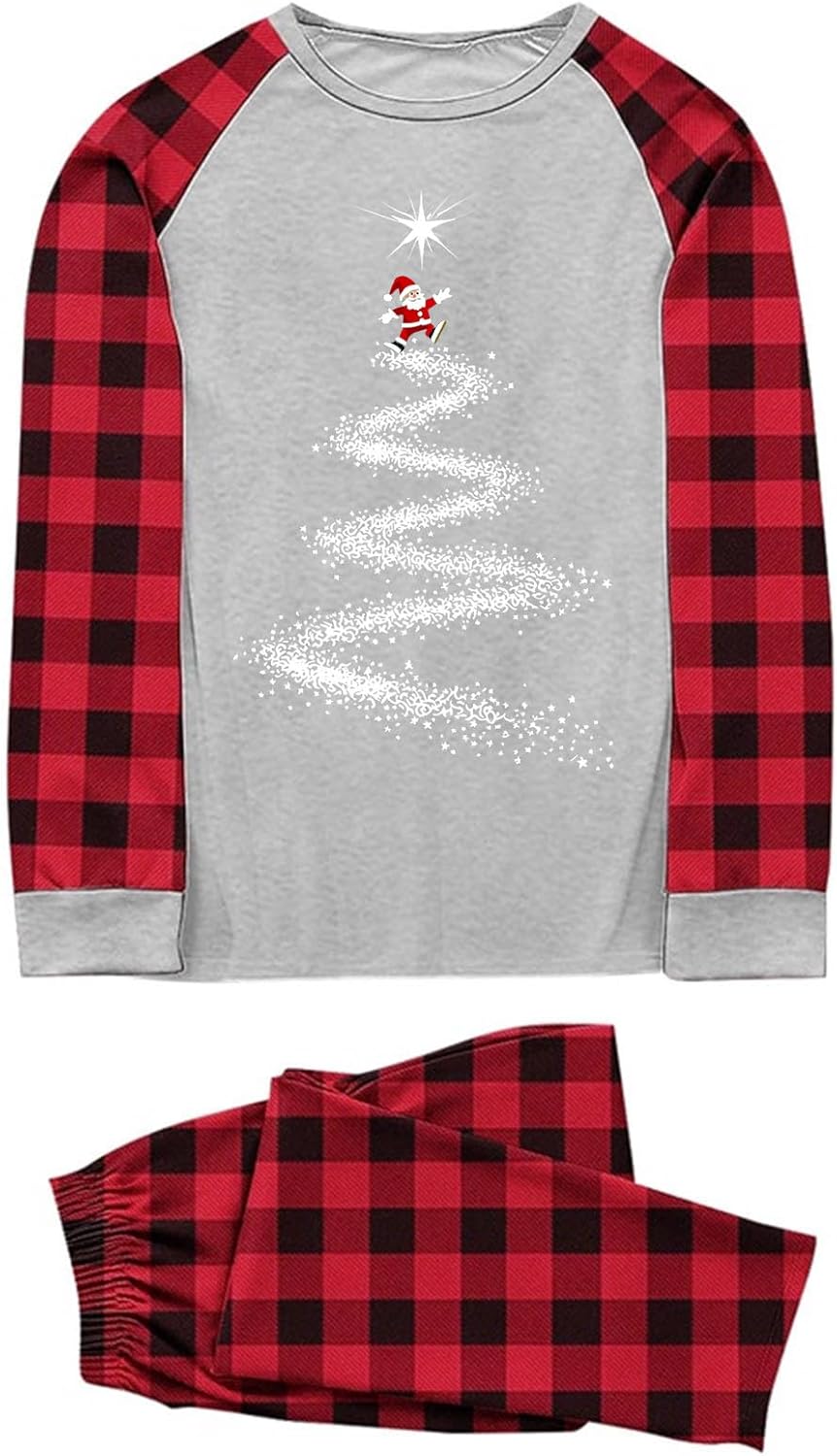 YRAETENM Family Christmas Pajamas Matching Sets Letter Print Top and Plaid Pants Sleepwear Soft Christmas Matching Jammies