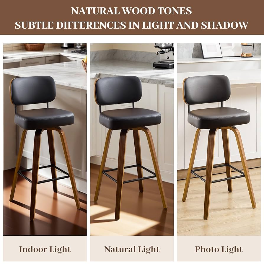 Bekrvio Swivel Counter Height Bar Stools Set Of 3, Faux Leather Kitchen Stools