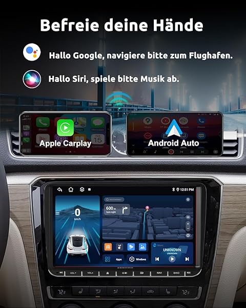 ESSGOO True 4+64G Kabelloses Autoradio, 9 Zoll Touchbildschirm mit Carplay Android Auto, Android 15 Car Radio für VW Golf 5 6 T5 Polo Passat Touran Tiguan Seat Skoda mit Bluetooth GPS AM FM RDS SWC - 4