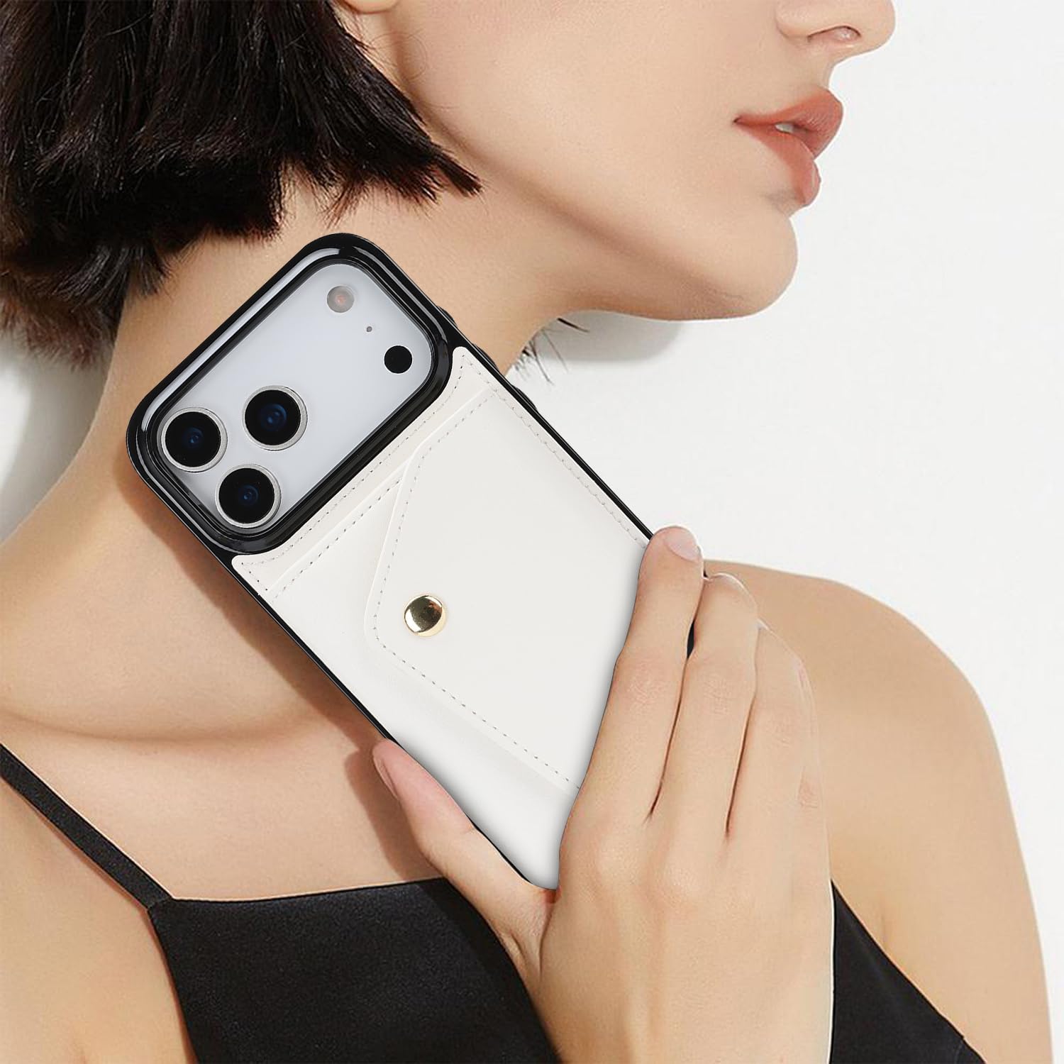 LUVI Compatible with iPhone 17 Pro Max Wallet Case with Lanyard Card Holder Crossbody Neck Strap Wrist Strap with Credit Card PU Leather Flip Purse Cover for Women White - Image 4