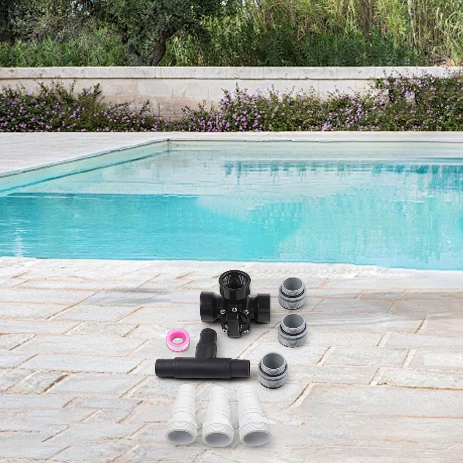 Adaptador de piscina de válvula desviadora de tres vías de 1.5 pulgadas para bombas sobre el suelo, kit de conector de manguera 4560 con abrazaderas y juntas tóricas para sistemas de filtro