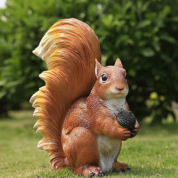 Squirrel Garden Statue Outdoor Decor, Resin Figurine Decoration for Lawn, Yard, Patio, Porch, and More