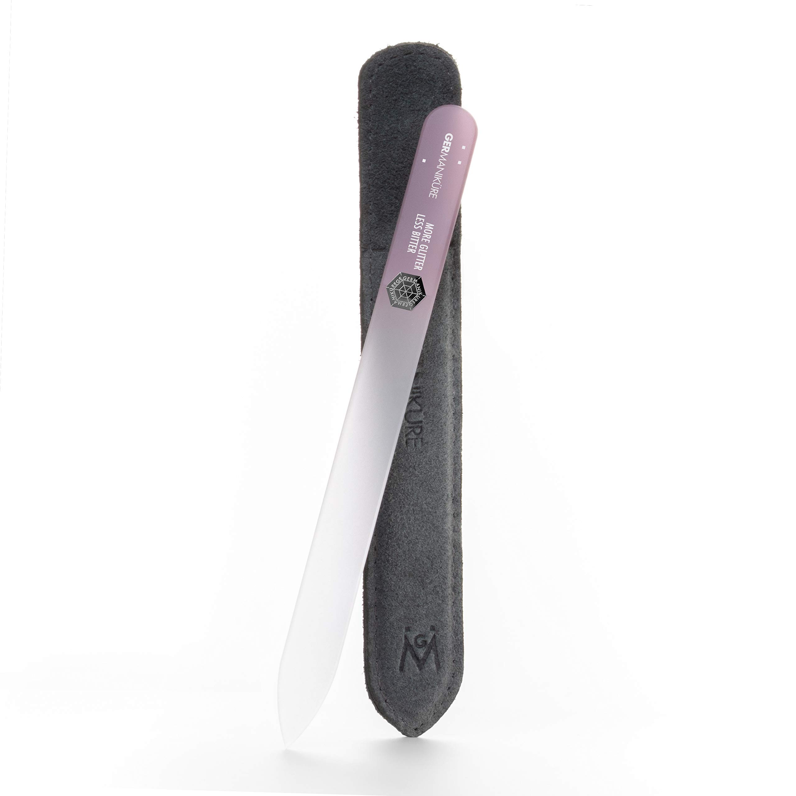 GERMANIKURE Czech Crystal Glass Nail File in Suede Leather Case - More Glitter Less Bitter - Professional Manicure & Pedicure Products for Smooth Easy Shaping of Natural Nails