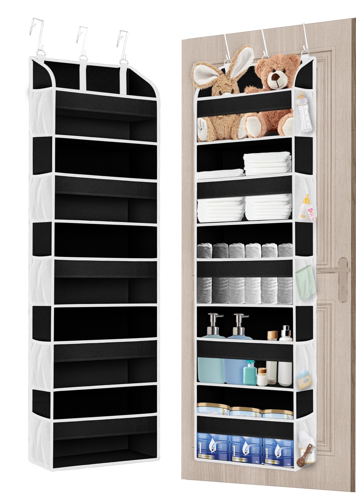 Tahavice Black 2 Pack Over The Door Storage Organiser, Door Hanging Shelves With 5 Clear Window Pockets, Door Hanging Organiser Storage For Pantry Nursery Bathroom Bedroom (Black)