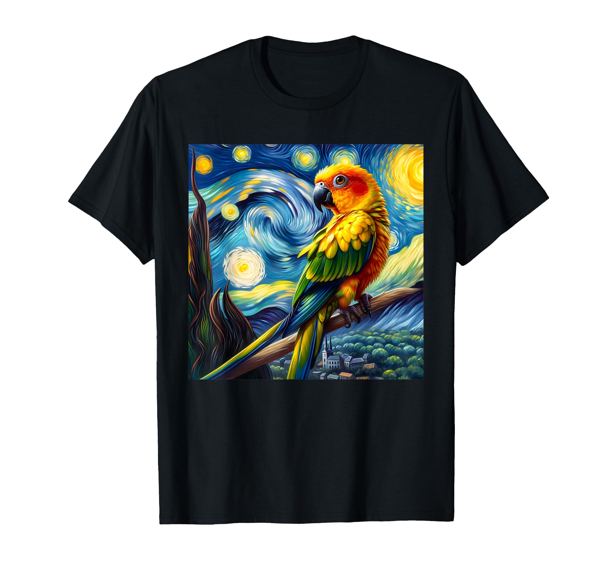 Sun Conure Mom Starry Night Sky Art Van Gogh Bird Parrot T-Shirt