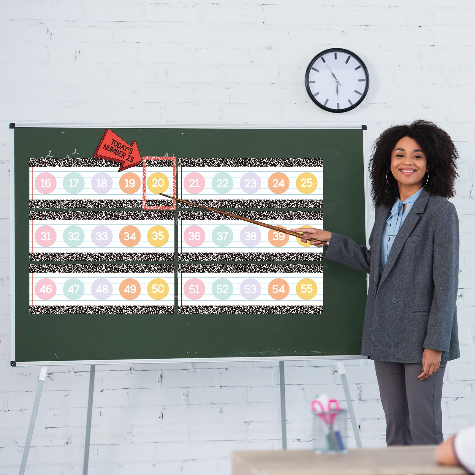 AmazingSpark Kompozycja tablica ogłoszeń z numerami, obramowanie, od 20 do 120, powrót do szkoły, notatnik, klasa, dekoracja, pastelowy plakat matematyczny, dla nauczycieli, studentów, materiały