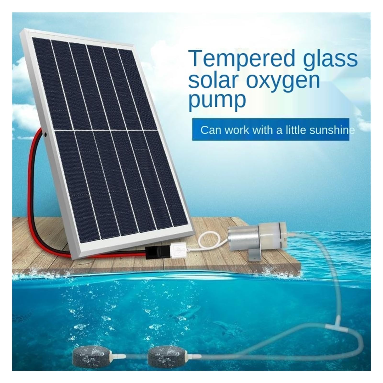Tanque de peces, bomba de aire for acuario, Panel de vidrio templado, dispensador de oxígeno Solar, bomba de oxígeno, aireación, volumen de aire, bomba for estanque de peces(5v6w Air pump single)