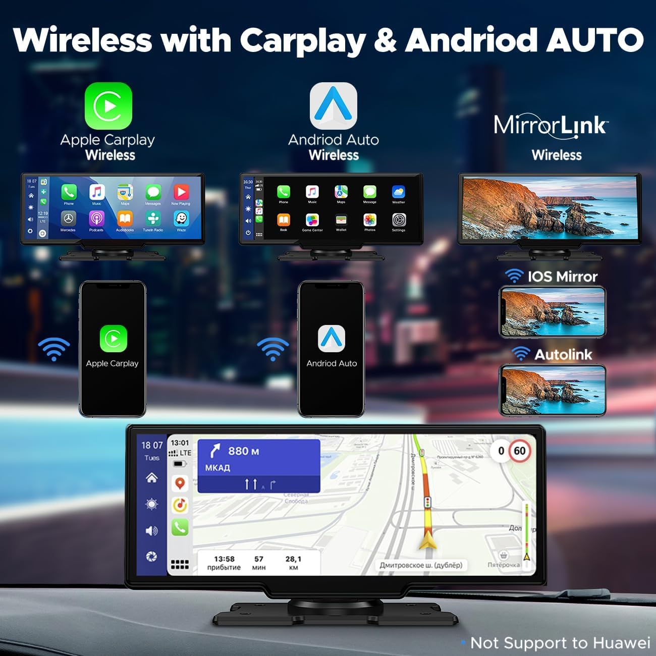 Tablet Pro Max 2025, Smart Display portatile per auto con telecamera di retromarcia, tablet per auto a doppio obiettivo con dash cam, ricevitore schermo automatico con navigazione GPS/controllo vocale