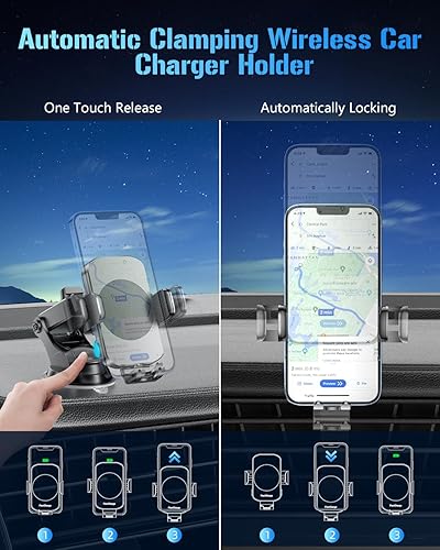 Miniatura 4 de Cargador inalámbrico para automóvil, soporte de teléfono de carga rápida 3 en 1, soporte de teléfono con sujeción automática, accesorios de