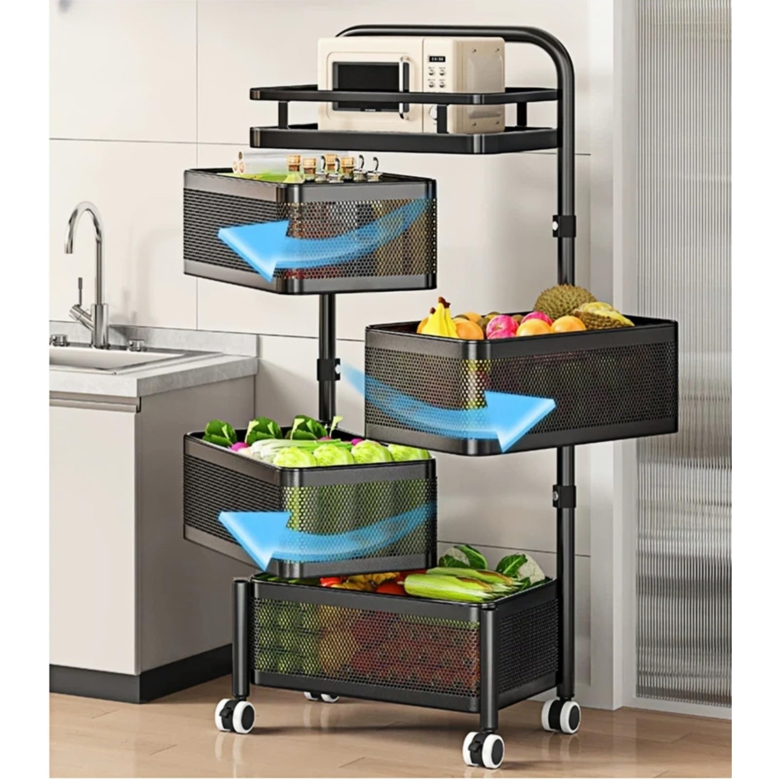 Carro rodante utilitario Carro de Cocina Giratorio con Ruedas, Estante Almacenamiento Espacio Delgado cestas Productos