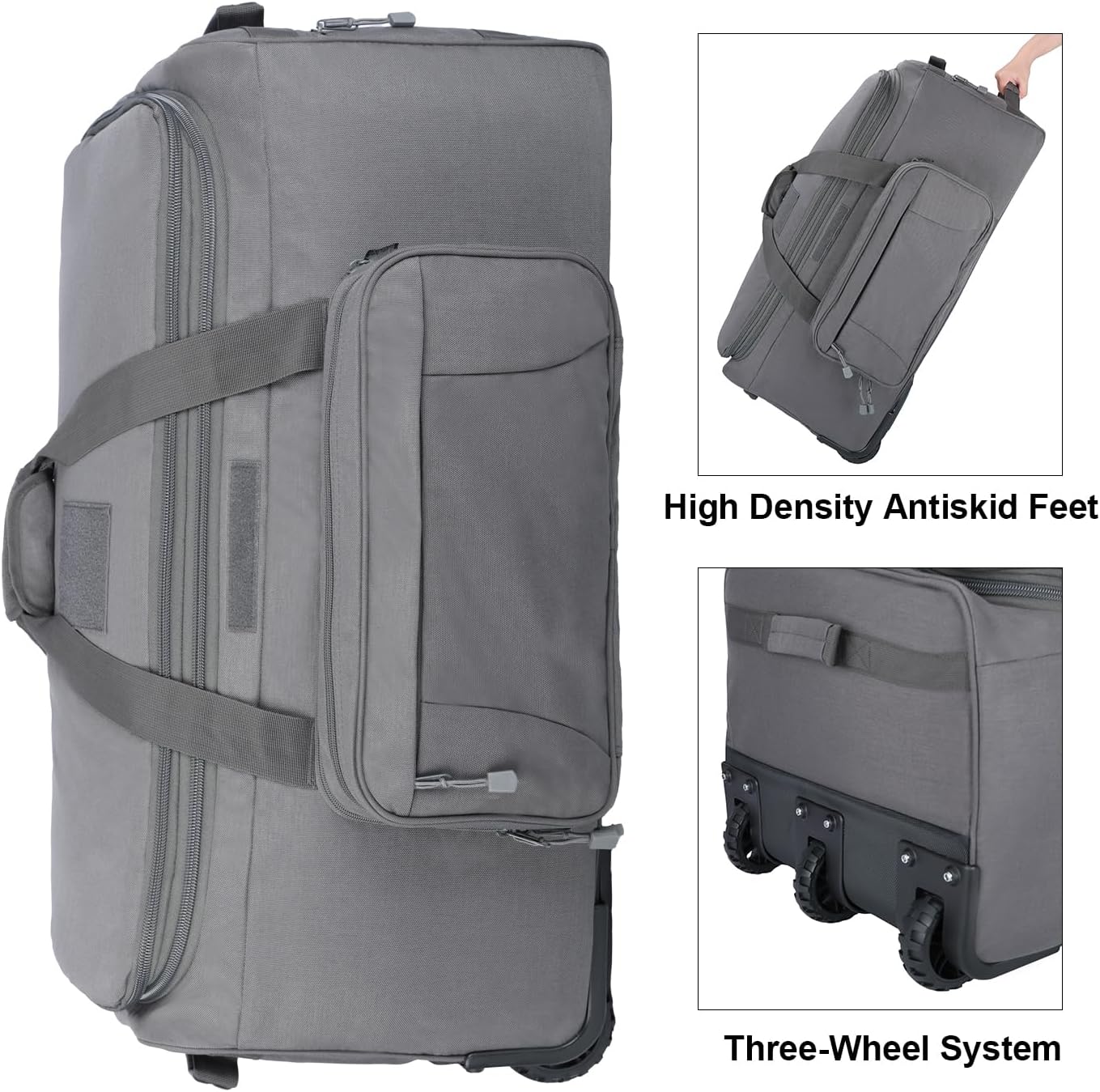 Military Tactical Wheeled Deployment Bag Rolling Duffel Trolley Bag for Camping (Grey)
