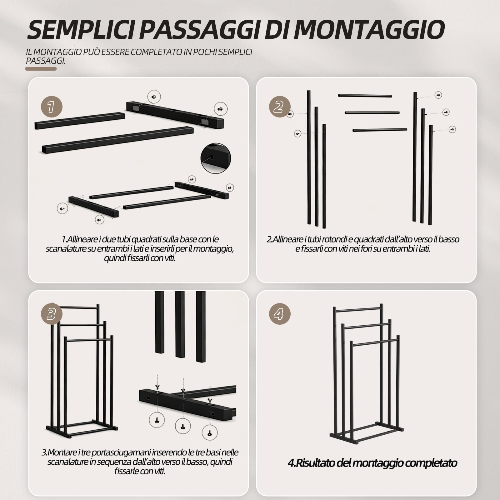 Portasciugamani nero a terra – 3 aste, metallo