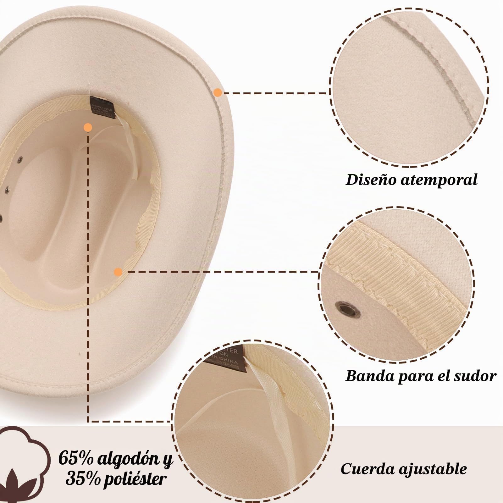 DRESHOW Sombrero de Vaquero para Mujers y Hombres Sombrero de Vaquera Western Clásico con Cinturón de Hebilla Sombrero de Enrollado de ala Ancha Grande Fedora para Unisex