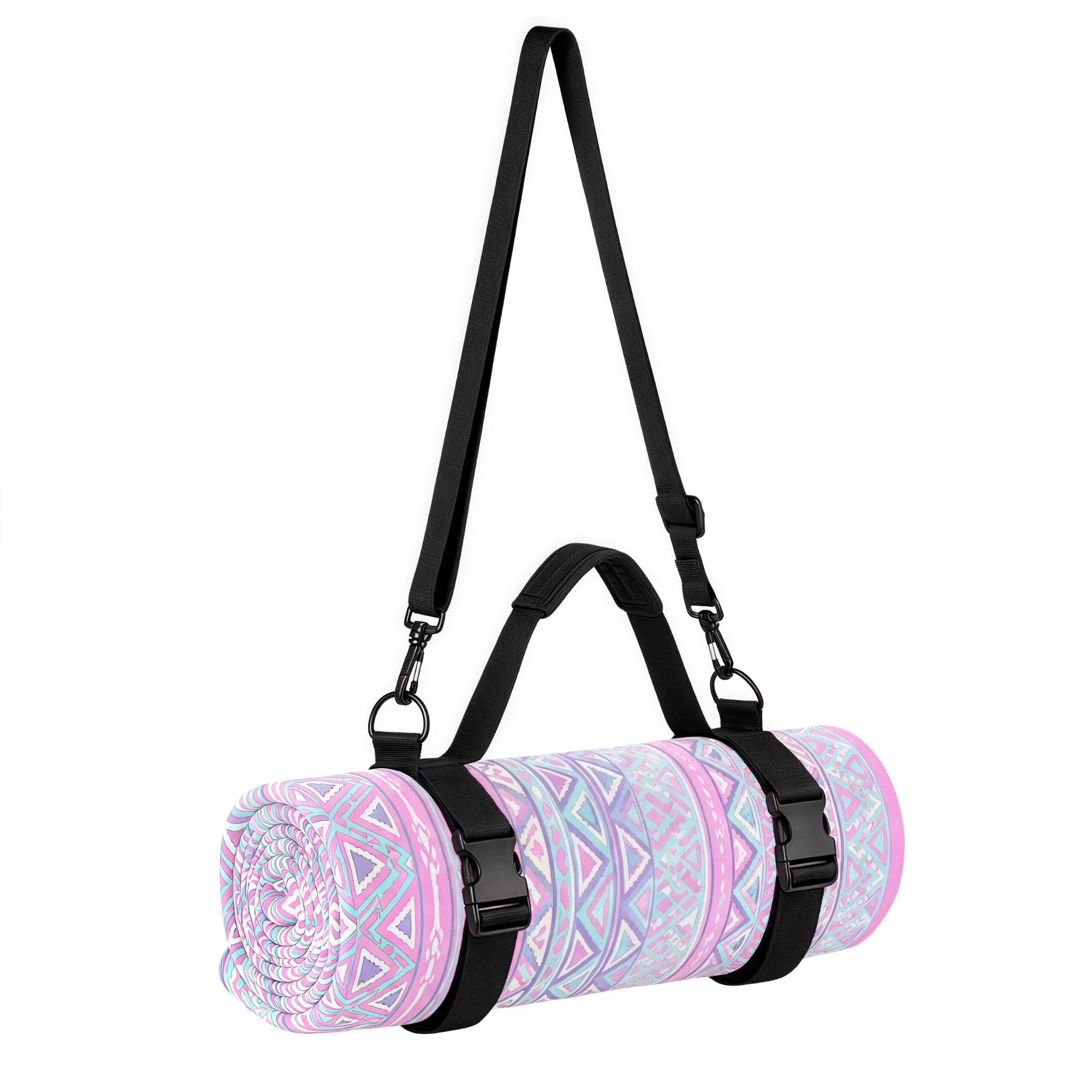 WISDING Yoga Mat Strap, Portable Yoga Mat Sling, Picnic Blanket Strap with Adjustable Shoulder Strap & Handle for Festivals Picnics Camping Motorcycle Bedroll Pilates, Black, Medium