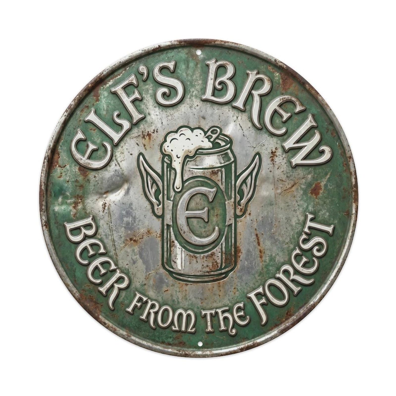 Retro Bar Elf Forest Garage Beer Metal Tin Sign Plaque Wall Decor for Cafe, Club Bar, Office, Home Garden Round Metal Poster 8x8Inch