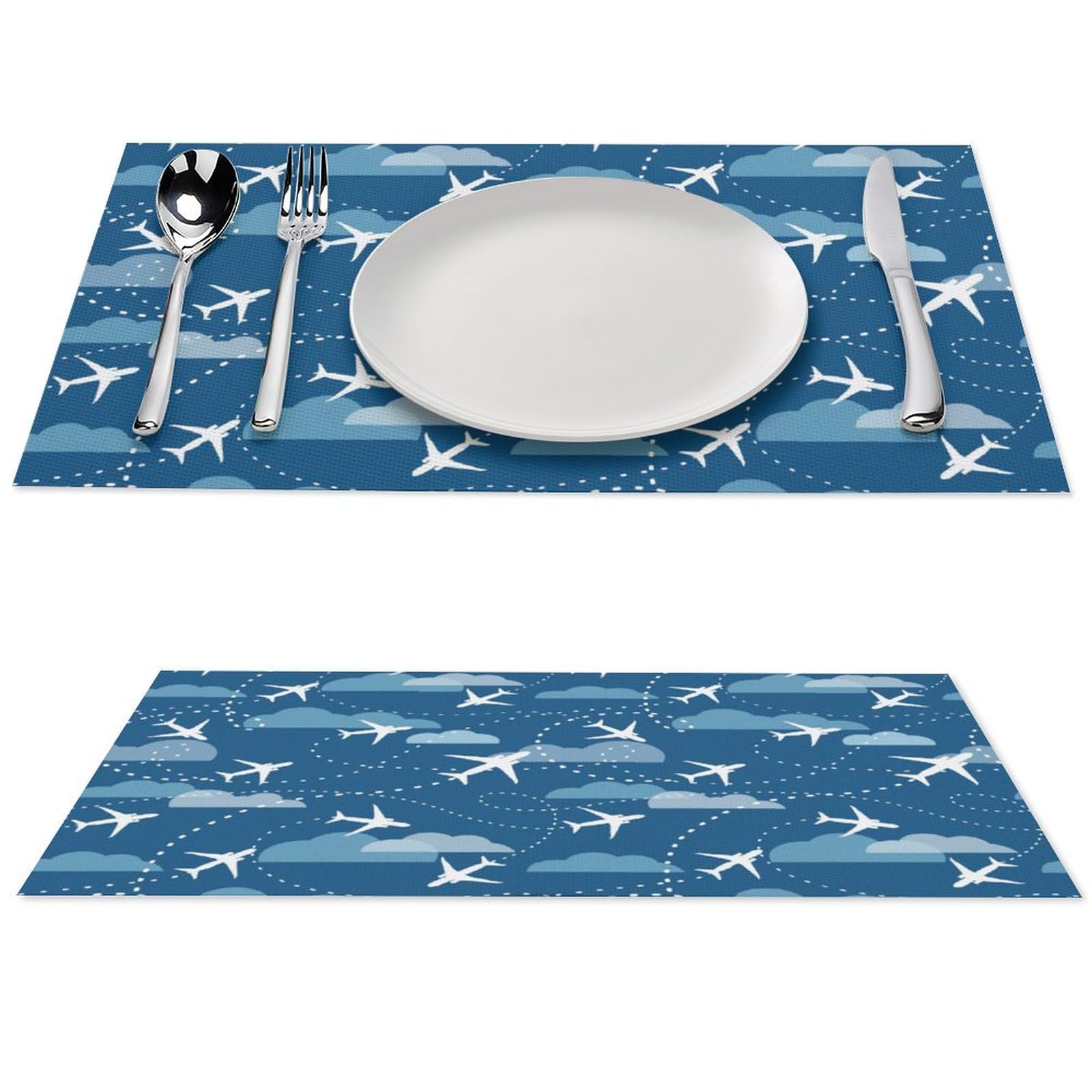 Airplane Aircraft Plane Pattern Placemats Set of 1 PCS Washable Table Runner 18" X 12" Place Mats for Kitchen Party Dining Decoration