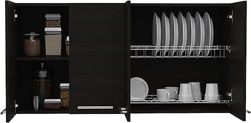 FM FURNITURE Sitka - Armario de pared de 24 pulgadas de alto con estante interior y 4 puertas, wengué negro